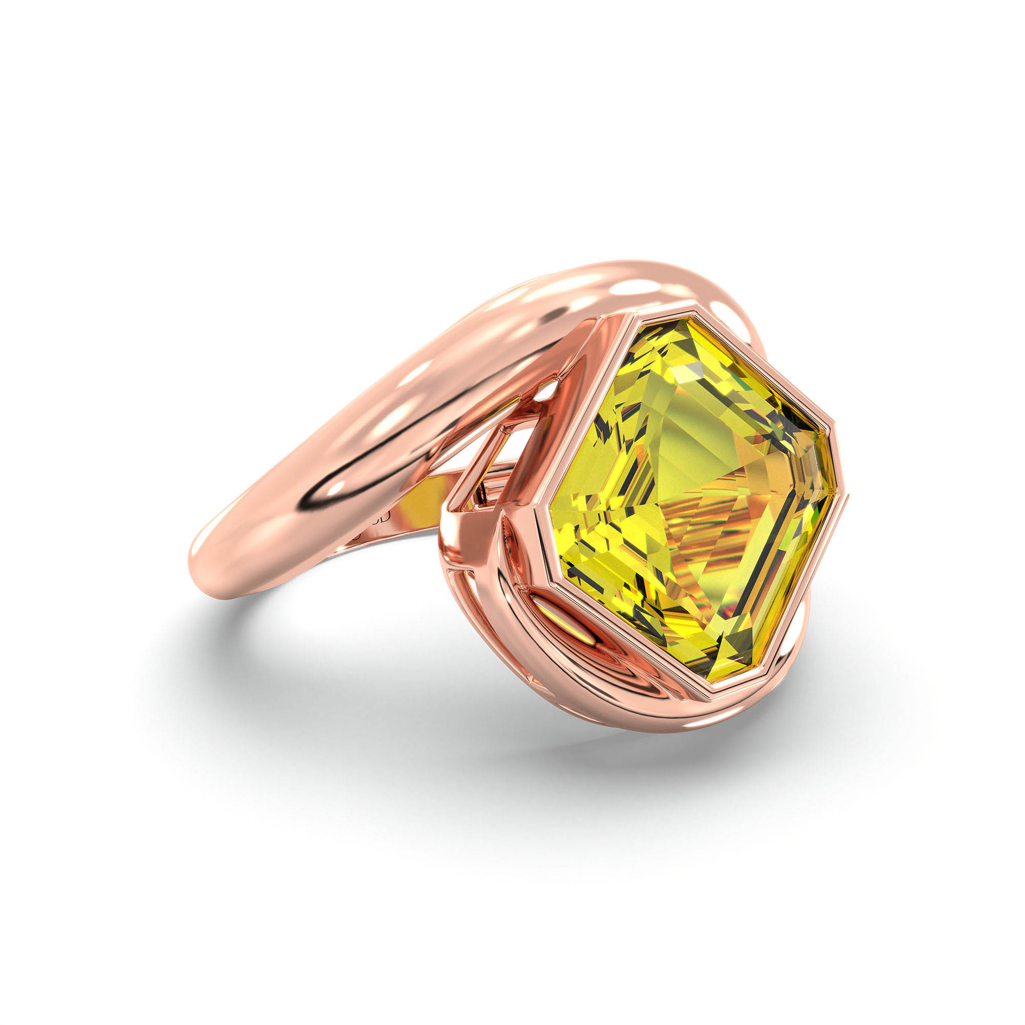 Yellow Sapphire (Pukhraj) Ring in 18K Rose Gold – Cushion 8 mm, Bezel Setting, 6 g (Design K15-15) thumbnail