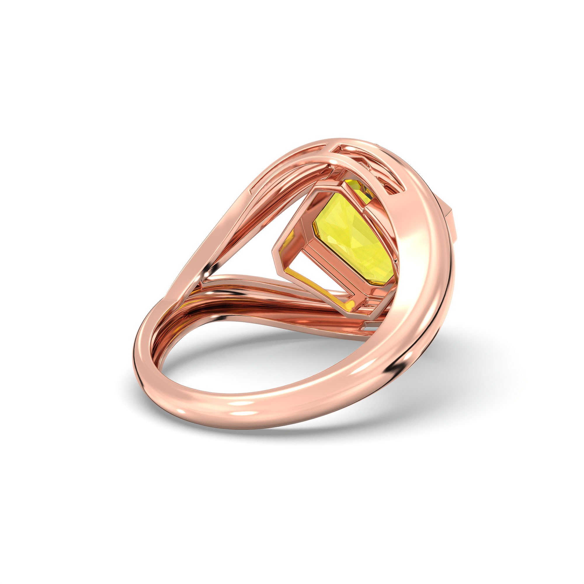 Yellow Sapphire (Pukhraj) Ring in 18K Rose Gold – Cushion 8 mm, Bezel Setting, 6 g (Design K15-15) thumbnail