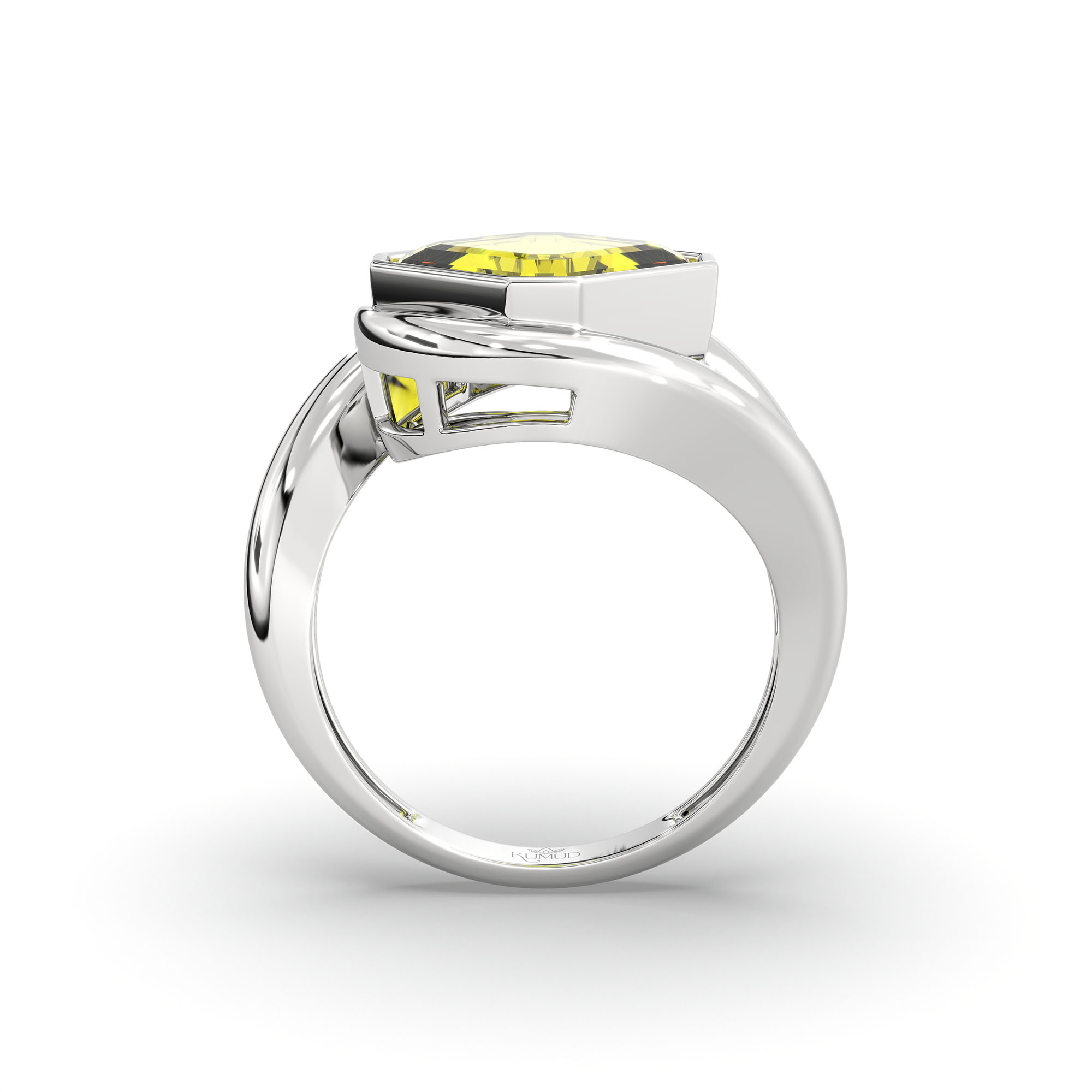 Yellow Sapphire (Pukhraj) Ring in 18K White Gold – Cushion 8 mm, Bezel Setting, 6 g (Design K15-15) thumbnail