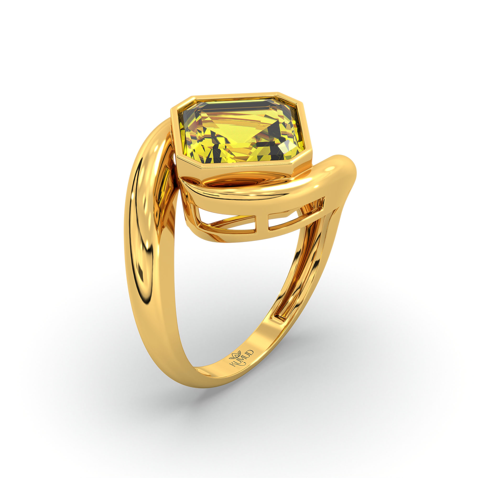 Yellow Sapphire (Pukhraj) Ring in 22K Yellow Gold – Cushion 8 mm, Bezel Setting, 6 g (Design K15-15) thumbnail
