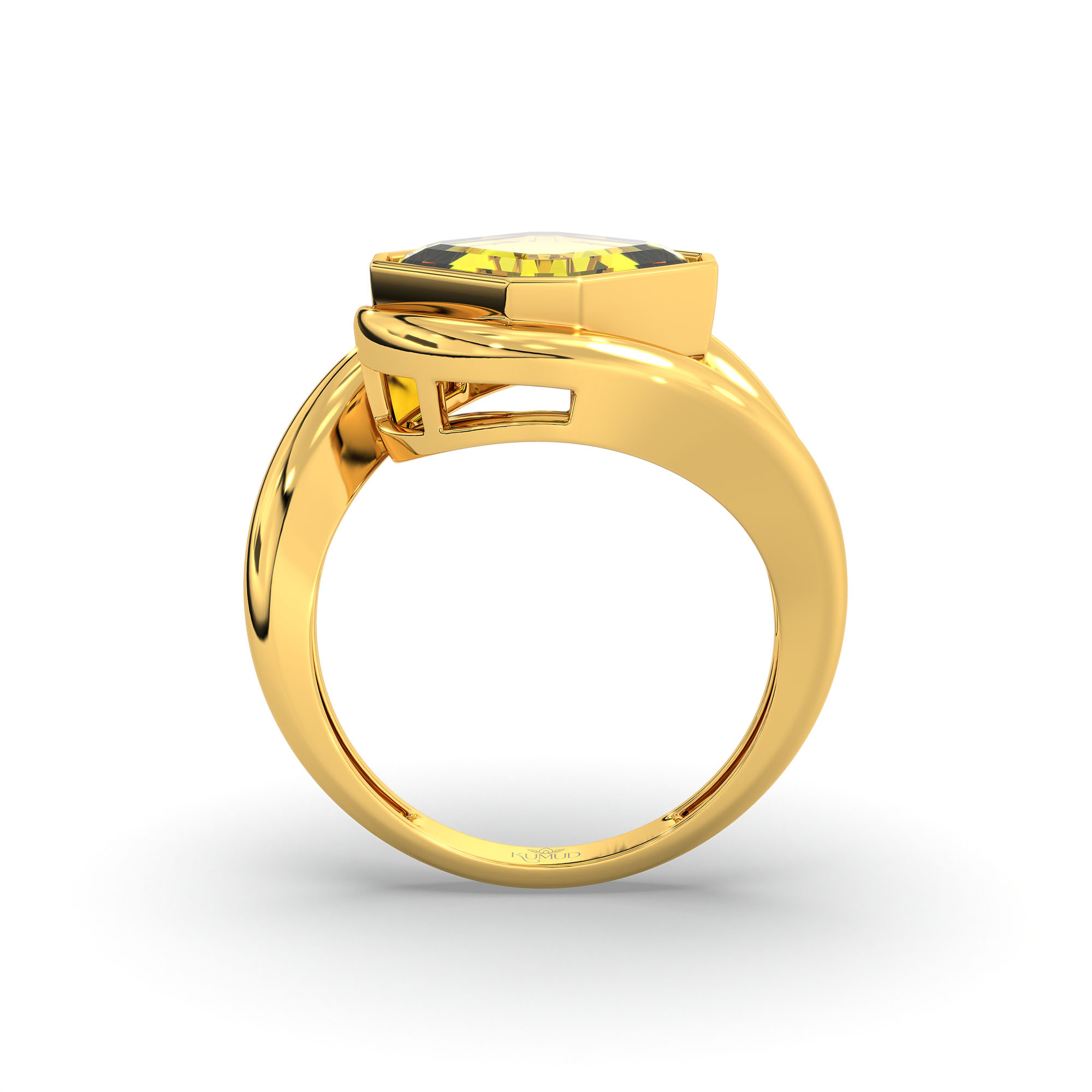 Yellow Sapphire (Pukhraj) Ring in 22K Yellow Gold – Cushion 8 mm, Bezel Setting, 6 g (Design K15-15) thumbnail