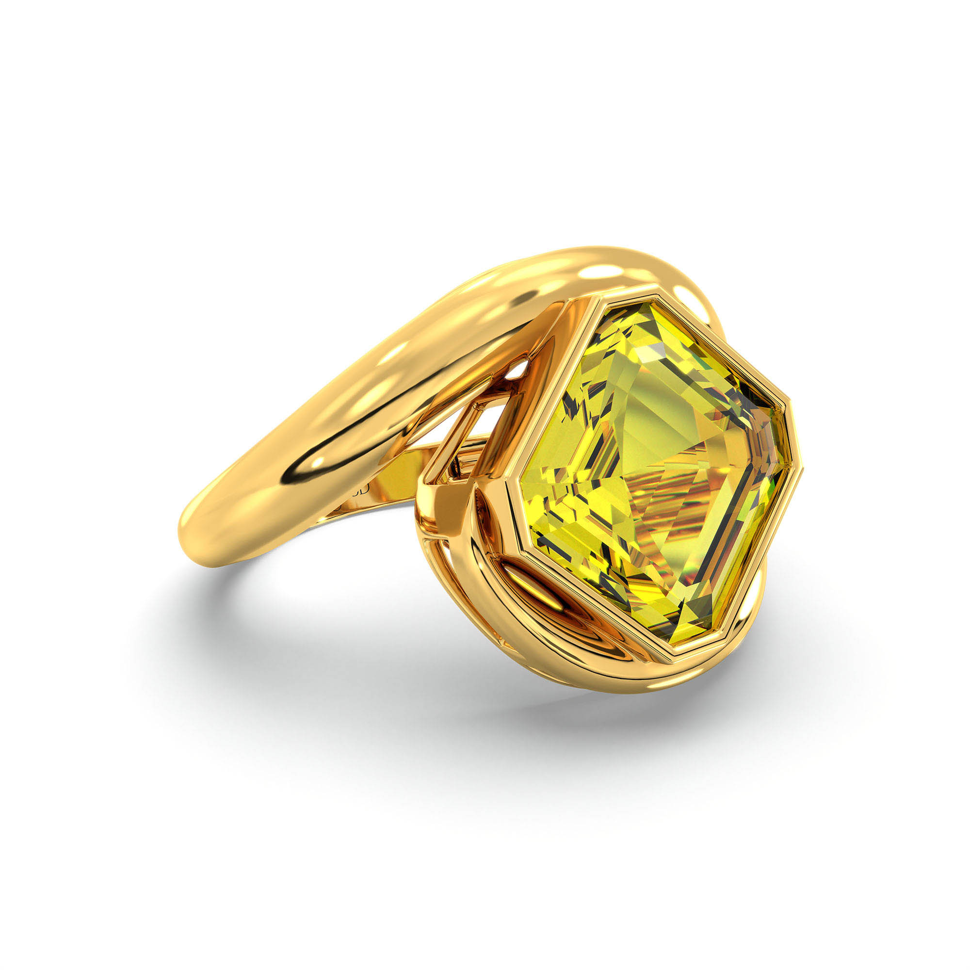 Yellow Sapphire (Pukhraj) Ring in 22K Yellow Gold – Cushion 8 mm, Bezel Setting, 6 g (Design K15-15) thumbnail