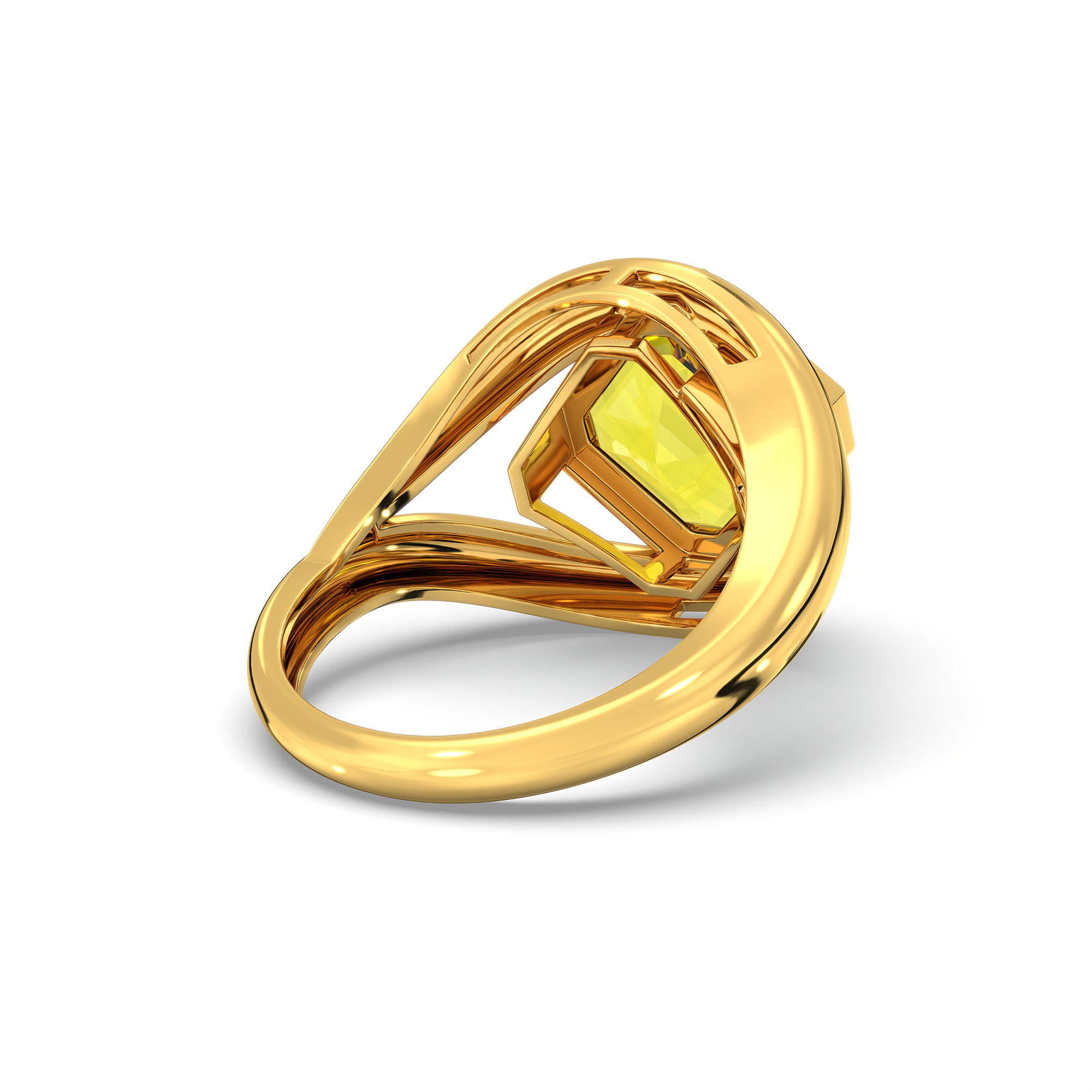 Yellow Sapphire (Pukhraj) Ring in 22K Yellow Gold – Cushion 8 mm, Bezel Setting, 6 g (Design K15-15) thumbnail