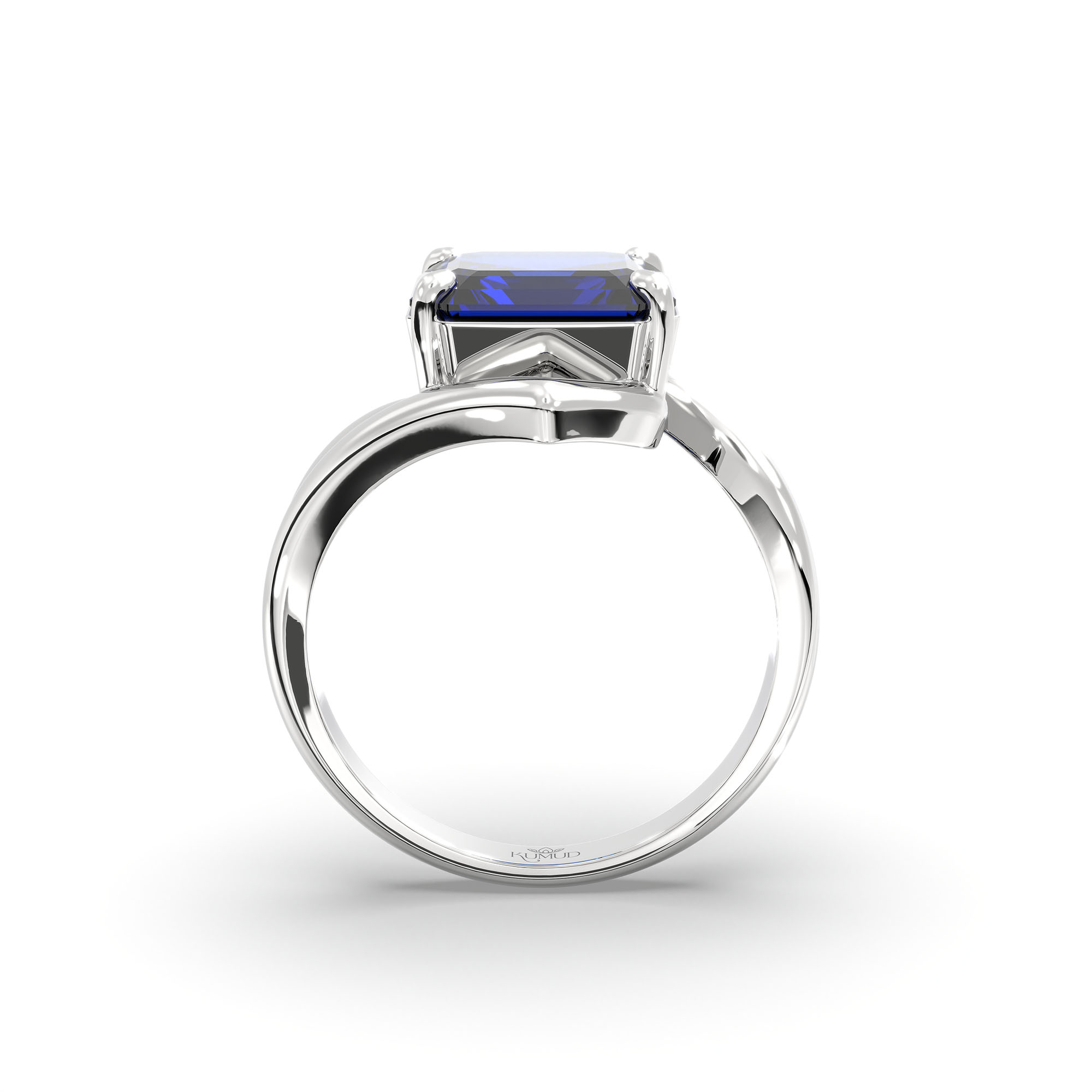 Blue Sapphire (Neelam) Ring in 18K White Gold – Cushion 8 mm, Prong Setting, 7 g (Design K15-16) thumbnail