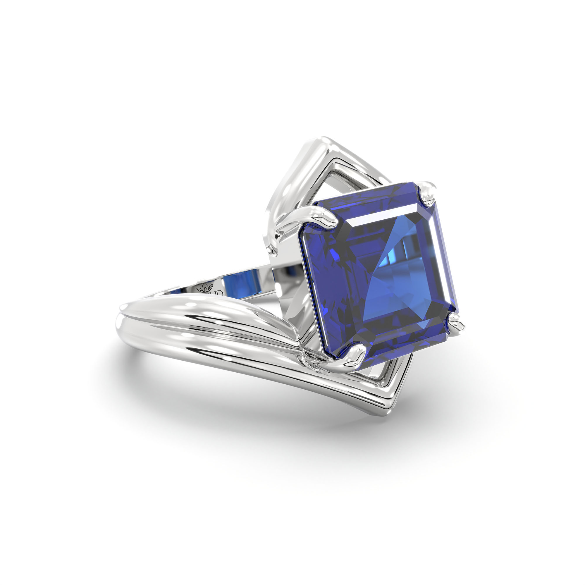 Blue Sapphire (Neelam) Ring in 18K White Gold – Cushion 8 mm, Prong Setting, 7 g (Design K15-16) thumbnail