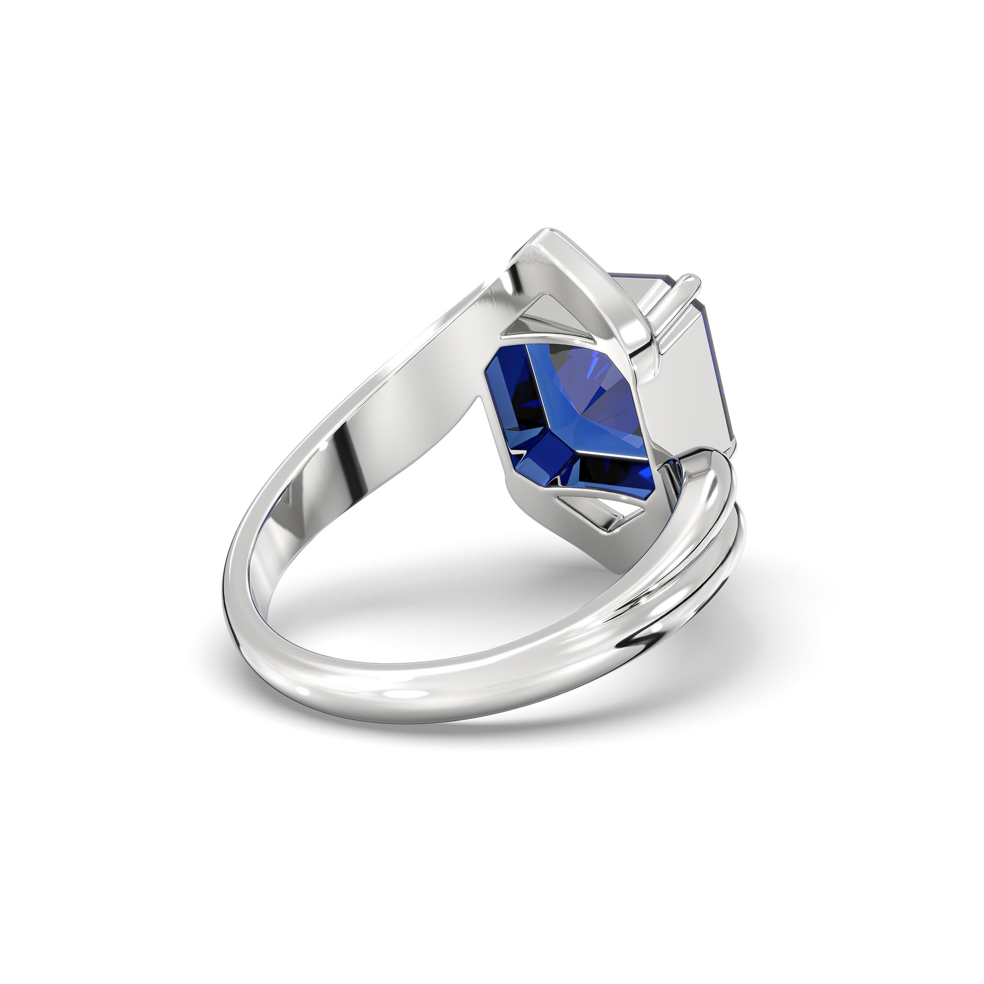 Blue Sapphire (Neelam) Ring in 18K White Gold – Cushion 8 mm, Prong Setting, 7 g (Design K15-16) thumbnail