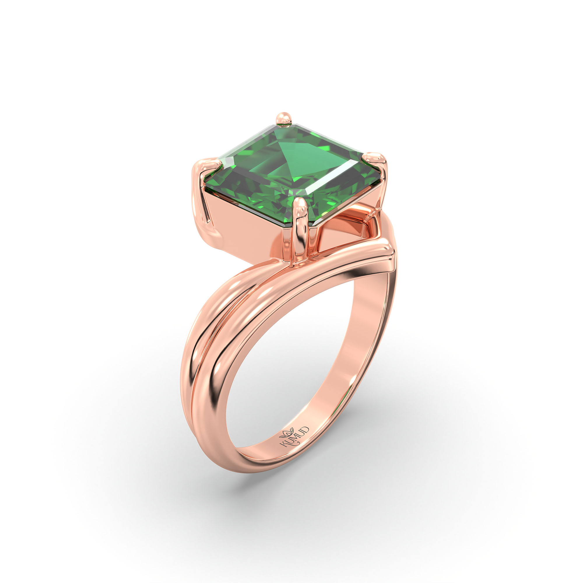 Emerald (Panna) Ring in 18K Rose Gold – Cushion 8 mm, Prong Setting, 7 g (Design K15-16) thumbnail