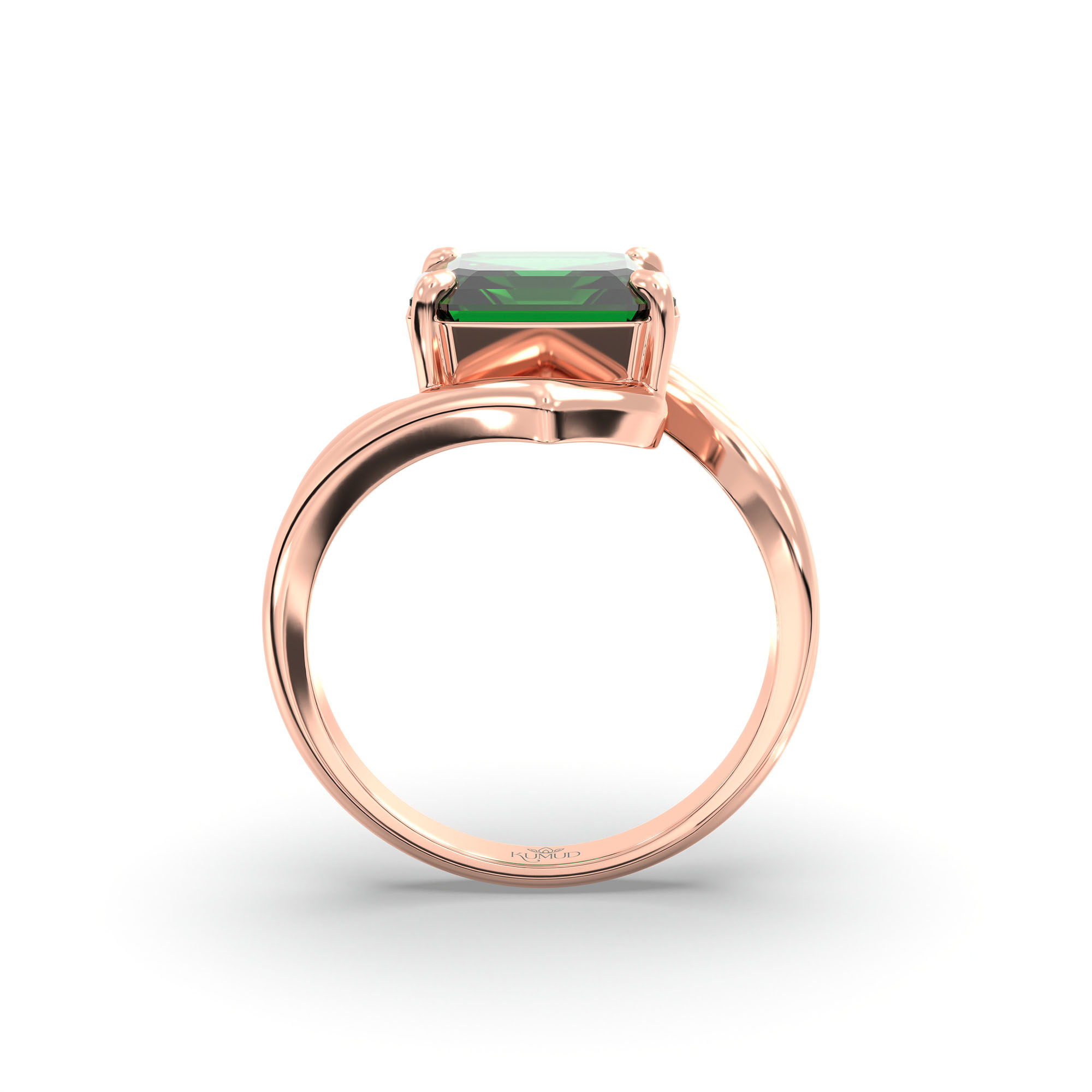 Emerald (Panna) Ring in 18K Rose Gold – Cushion 8 mm, Prong Setting, 7 g (Design K15-16) thumbnail