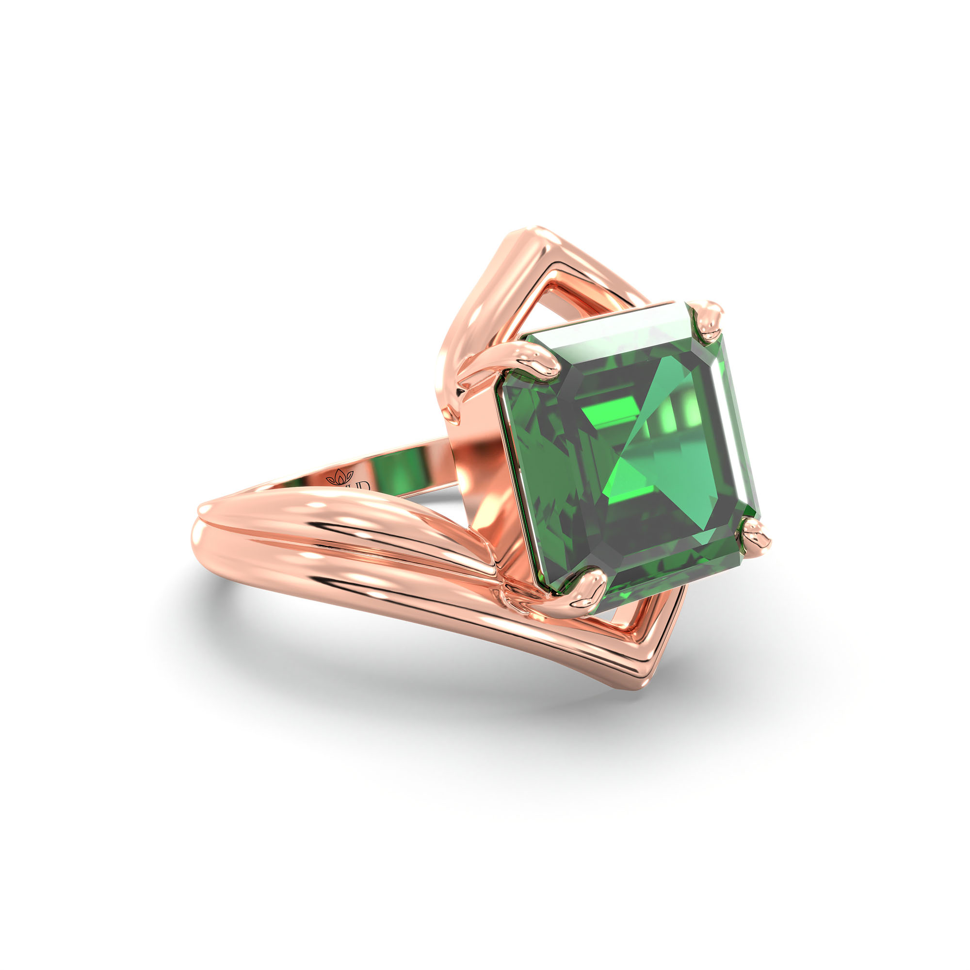 Emerald (Panna) Ring in 18K Rose Gold – Cushion 8 mm, Prong Setting, 7 g (Design K15-16) thumbnail
