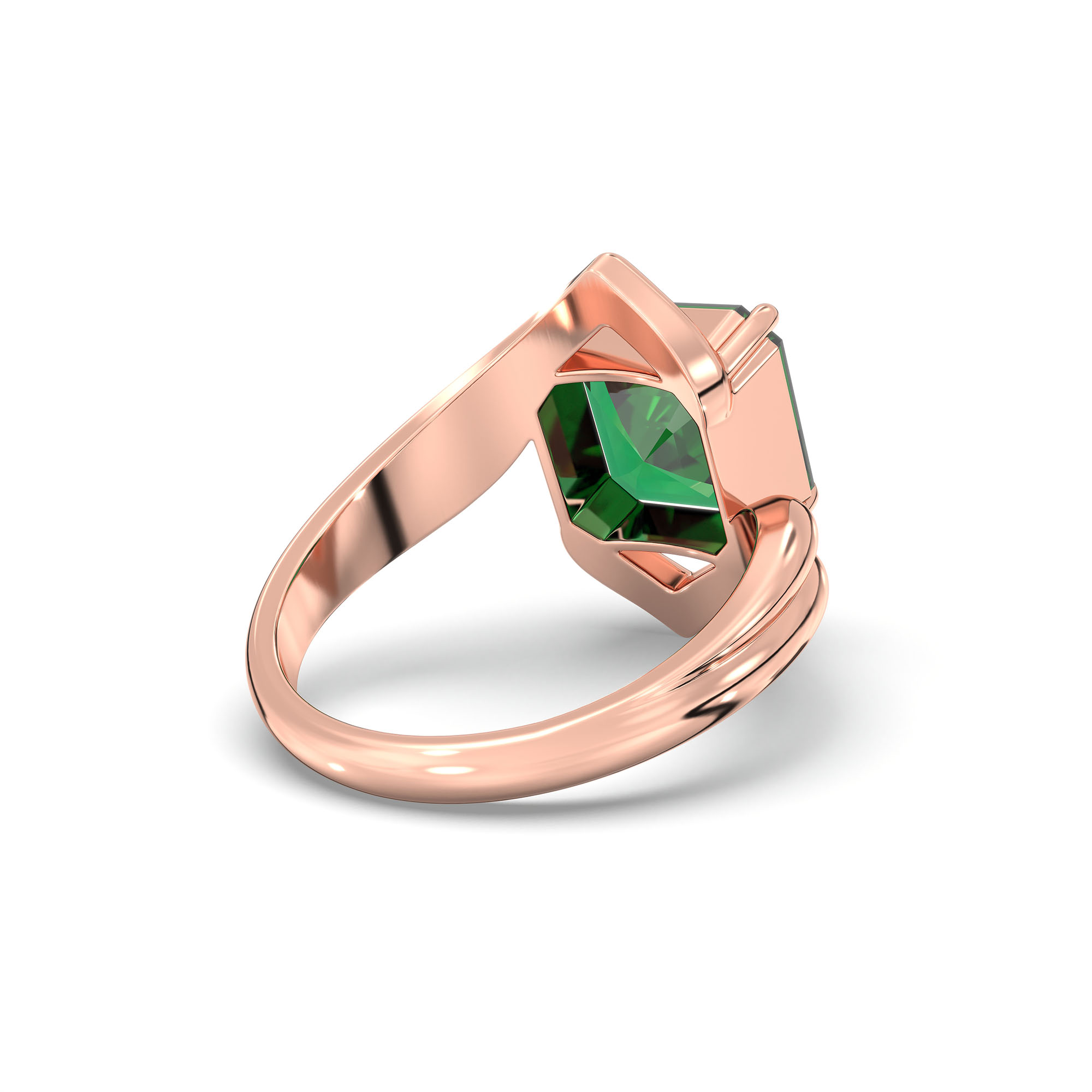 Emerald (Panna) Ring in 18K Rose Gold – Cushion 8 mm, Prong Setting, 7 g (Design K15-16) thumbnail