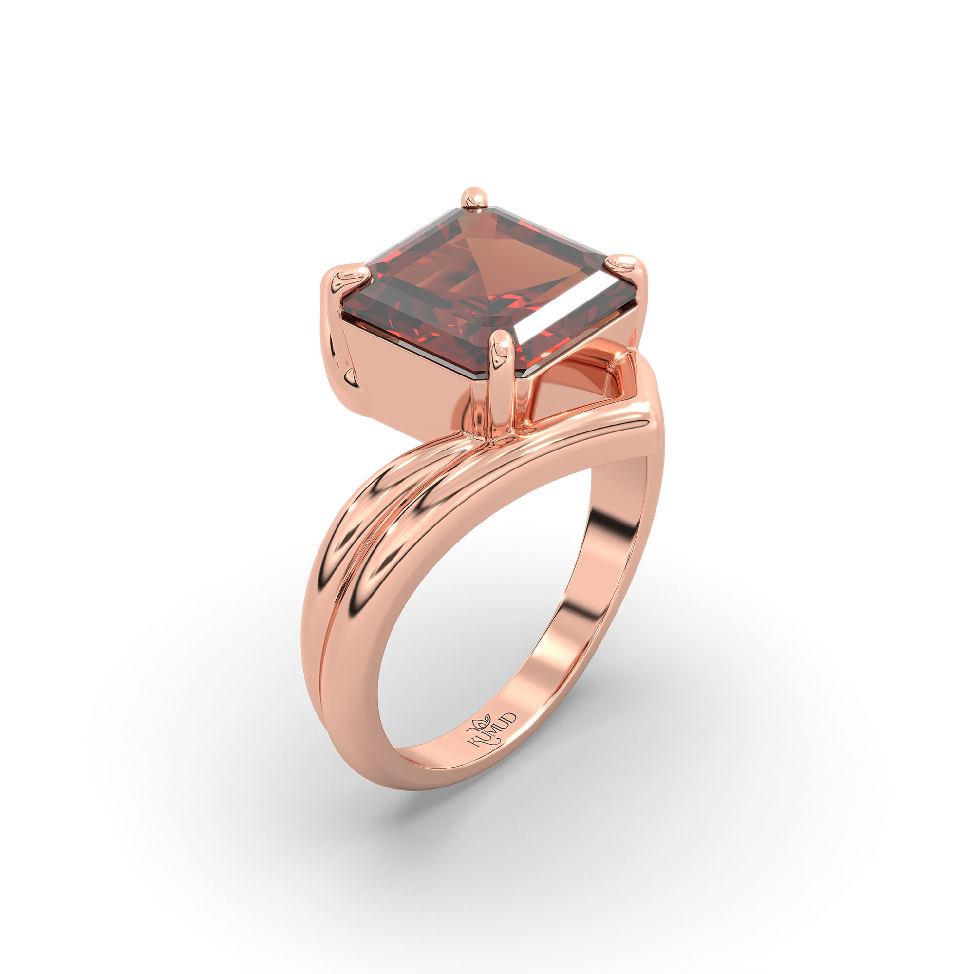 Hessonite (Gomed) Ring in 18K Rose Gold – Cushion 8 mm, Prong Setting, 7 g (Design K15-16) thumbnail