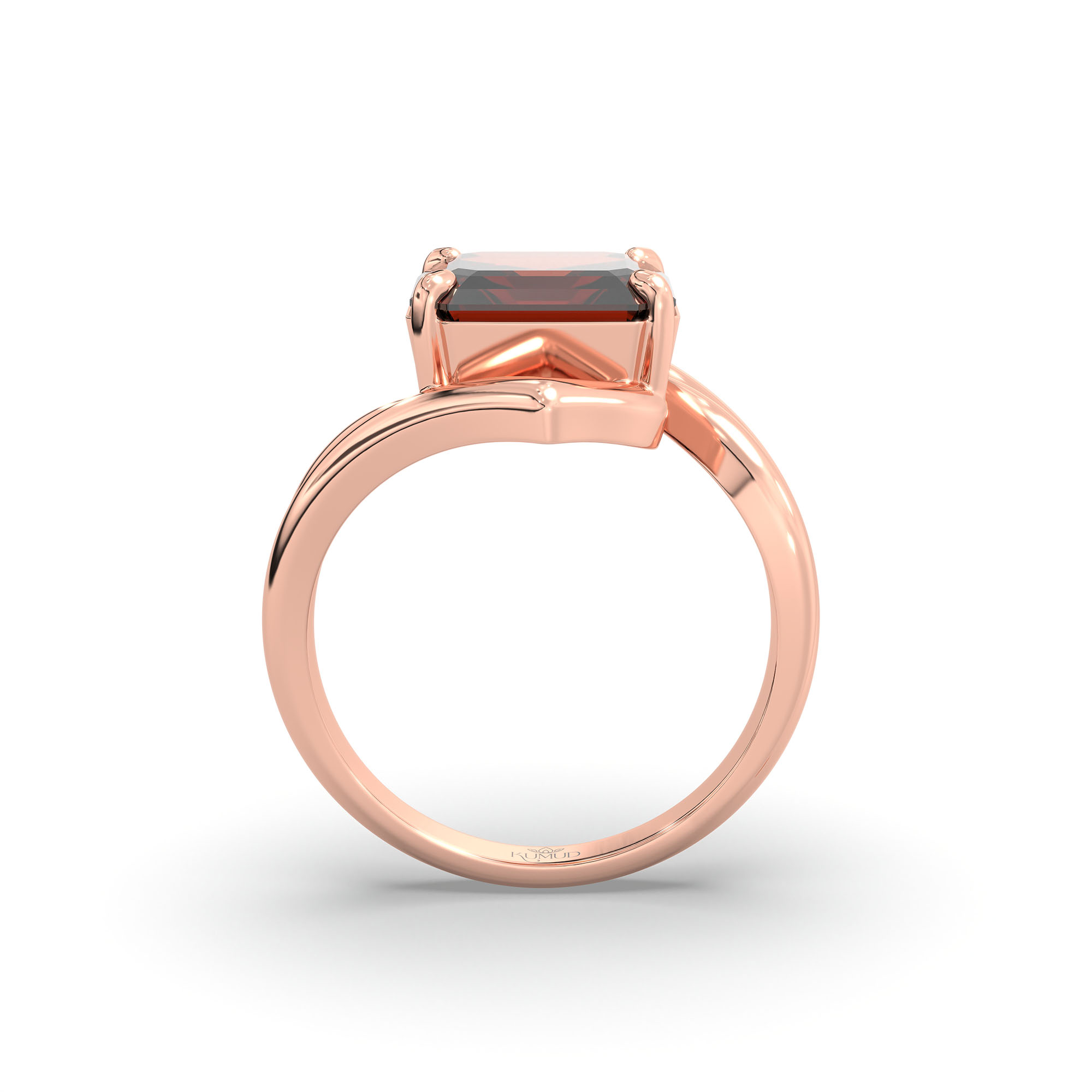 Hessonite (Gomed) Ring in 18K Rose Gold – Cushion 8 mm, Prong Setting, 7 g (Design K15-16) thumbnail