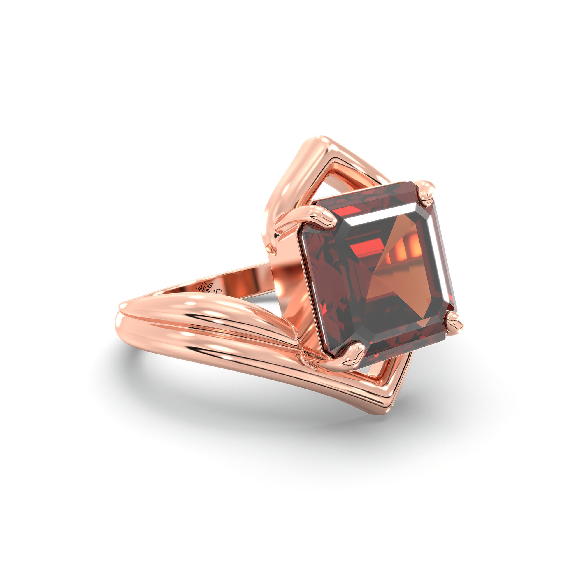 Hessonite (Gomed) Ring in 18K Rose Gold – Cushion 8 mm, Prong Setting, 7 g (Design K15-16) thumbnail
