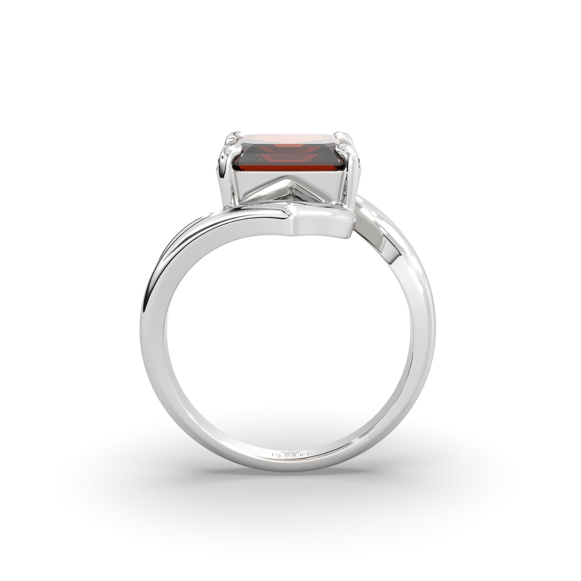 Hessonite (Gomed) Ring in 18K White Gold – Cushion 8 mm, Prong Setting, 7 g (Design K15-16) thumbnail