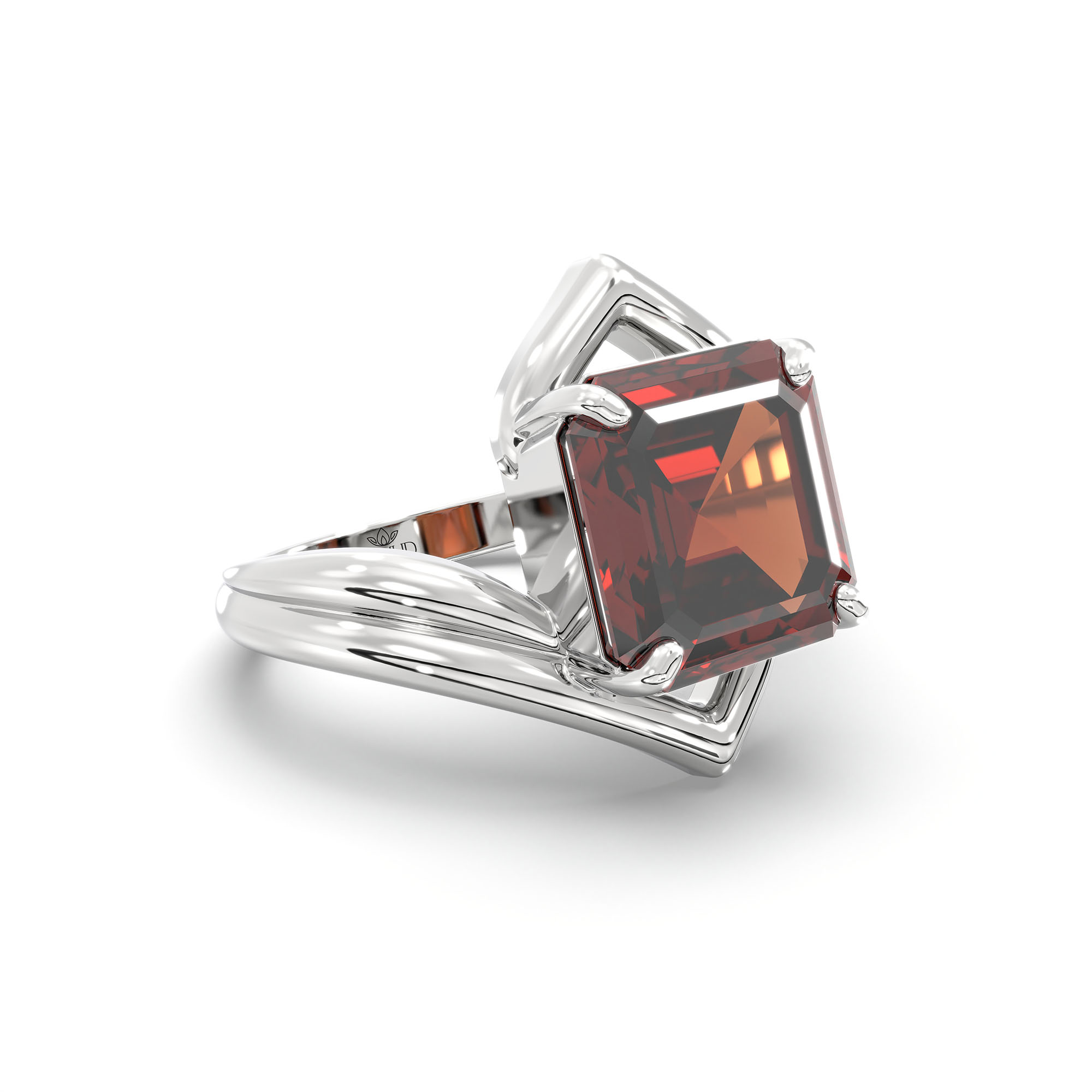 Hessonite (Gomed) Ring in 18K White Gold – Cushion 8 mm, Prong Setting, 7 g (Design K15-16) thumbnail