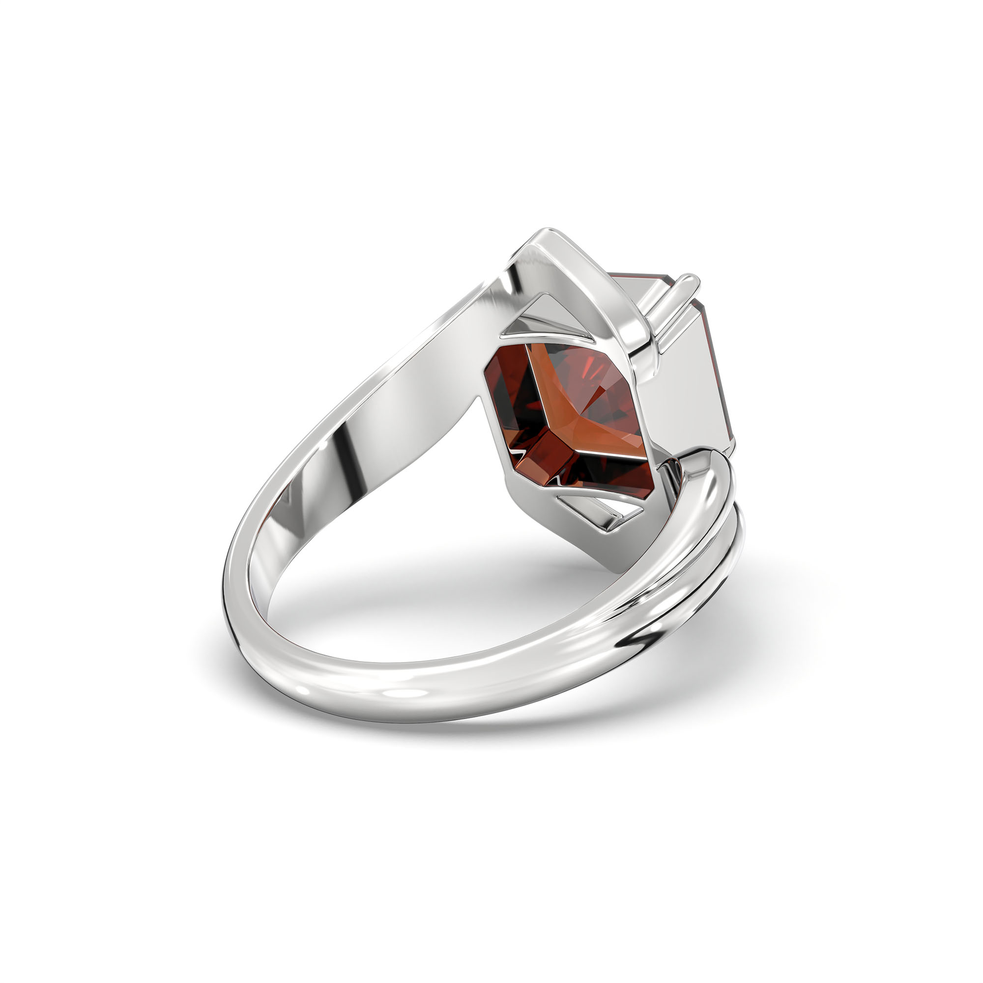 Hessonite (Gomed) Ring in 18K White Gold – Cushion 8 mm, Prong Setting, 7 g (Design K15-16) thumbnail