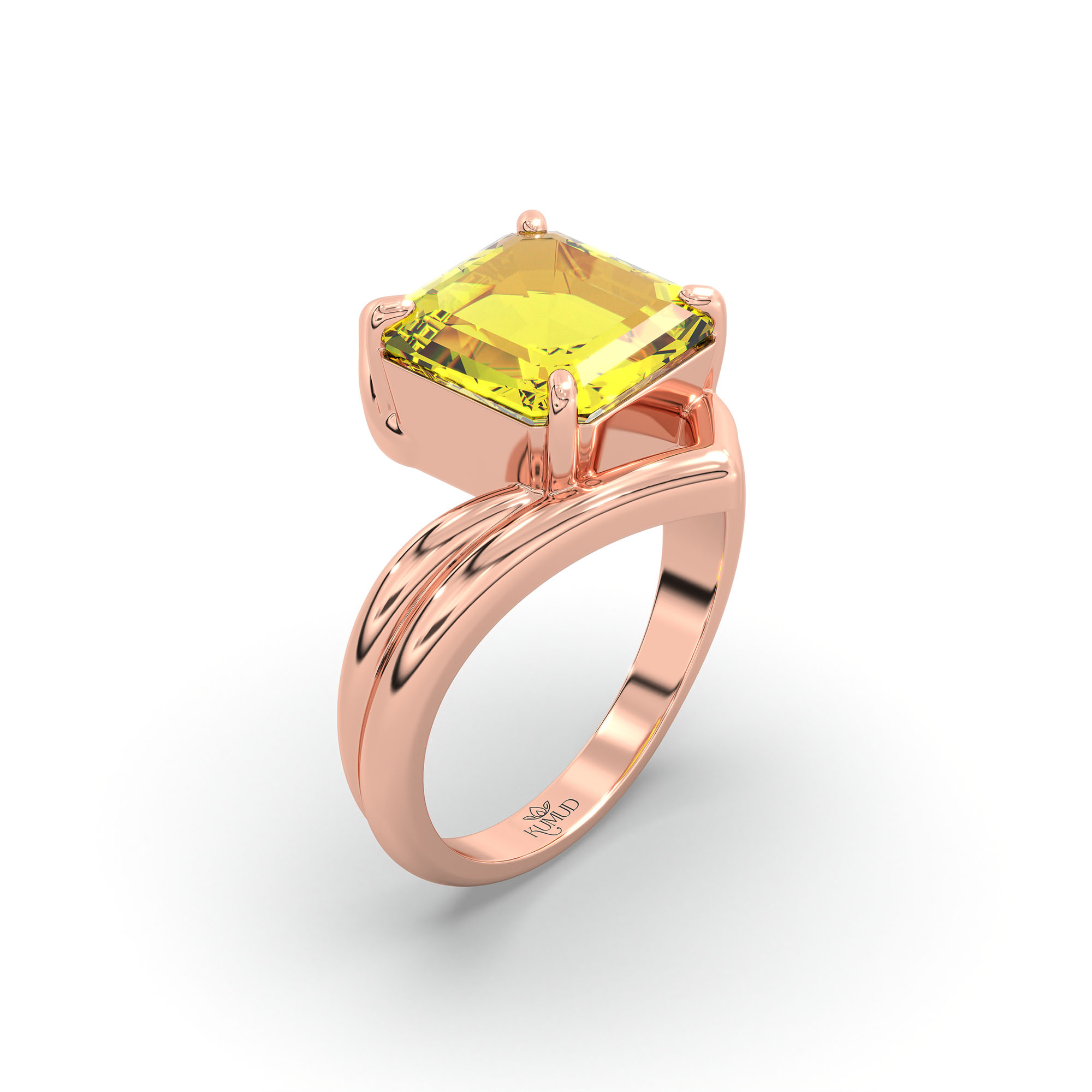 Yellow Sapphire (Pukhraj) Ring in 18K Rose Gold – Cushion 8 mm, Prong Setting, 7 g (Design K15-16) thumbnail
