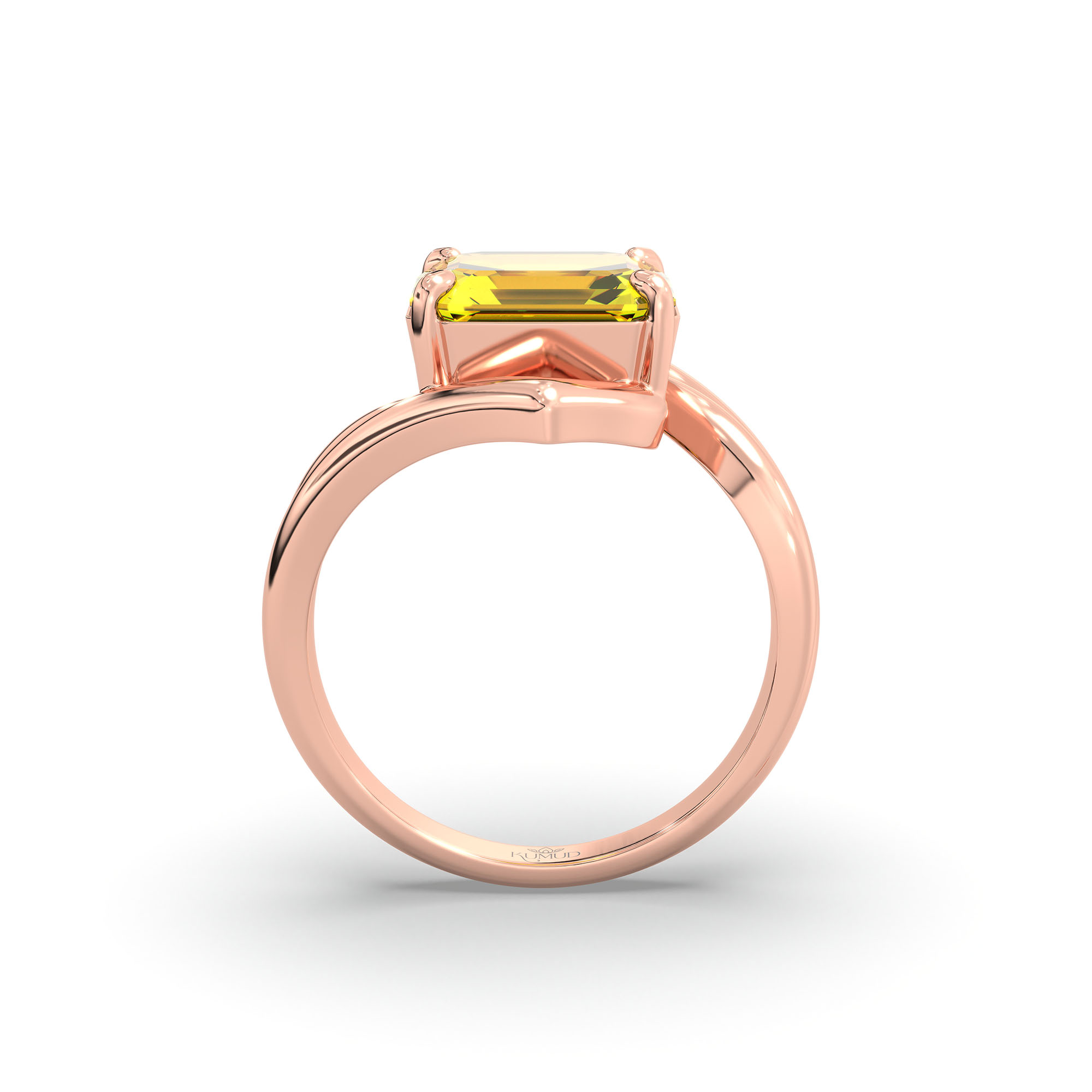 Yellow Sapphire (Pukhraj) Ring in 18K Rose Gold – Cushion 8 mm, Prong Setting, 7 g (Design K15-16) thumbnail