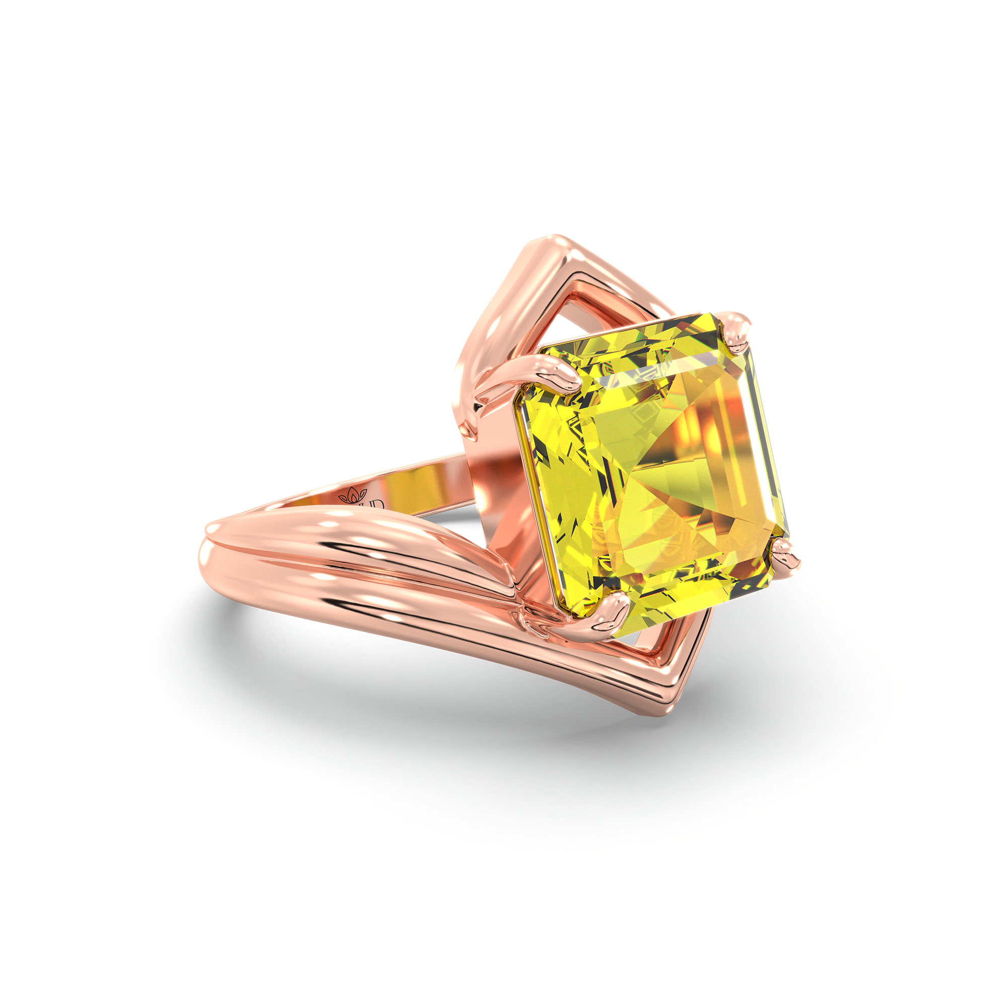 Yellow Sapphire (Pukhraj) Ring in 18K Rose Gold – Cushion 8 mm, Prong Setting, 7 g (Design K15-16) thumbnail