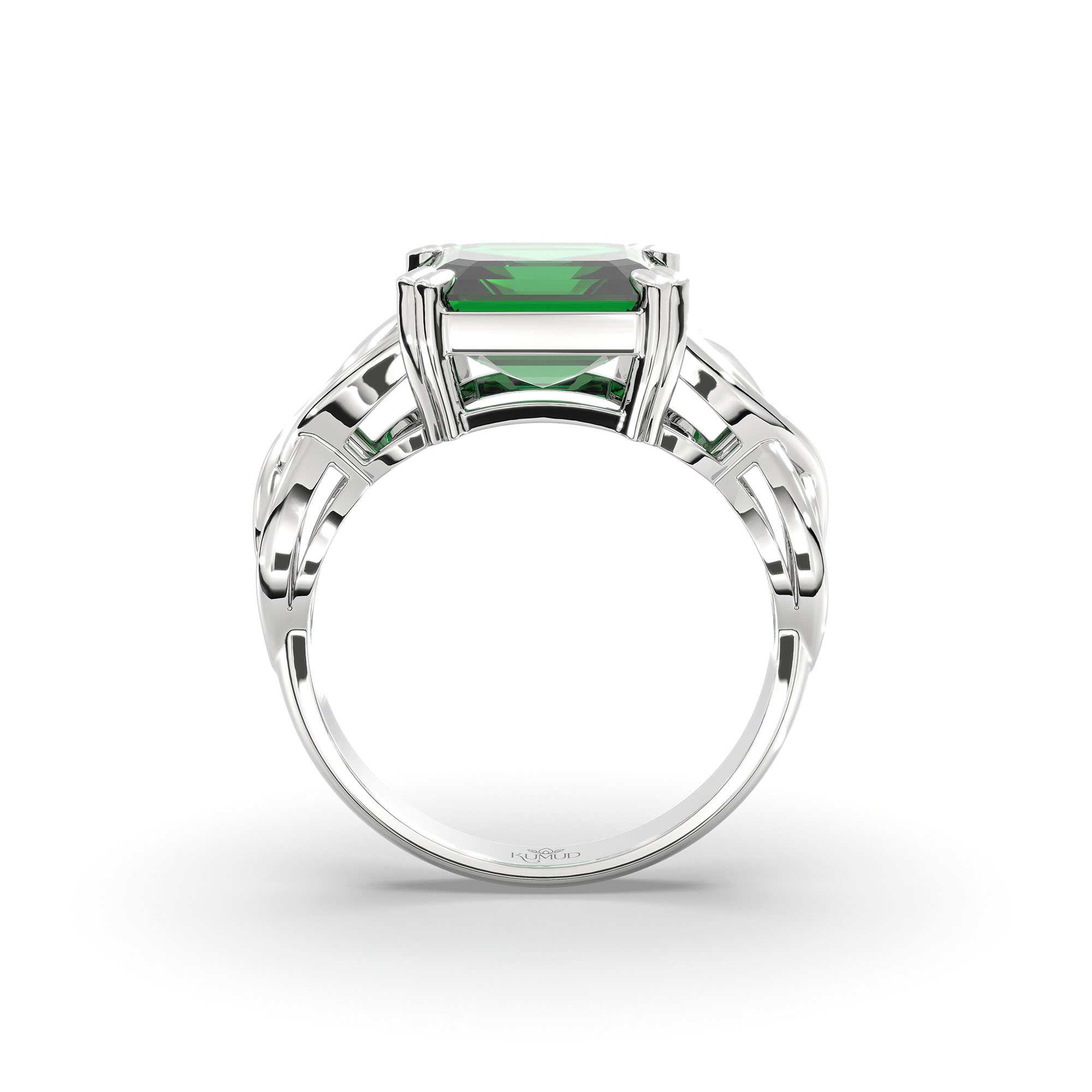 Emerald (Panna) Ring in 18K White Gold – Cushion 8 mm, Prong Setting, 4 g (Design K15-17) thumbnail
