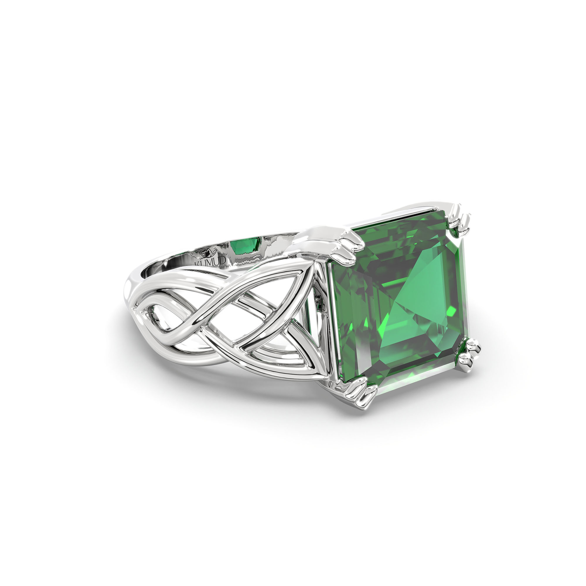 Emerald (Panna) Ring in 18K White Gold – Cushion 8 mm, Prong Setting, 4 g (Design K15-17) thumbnail