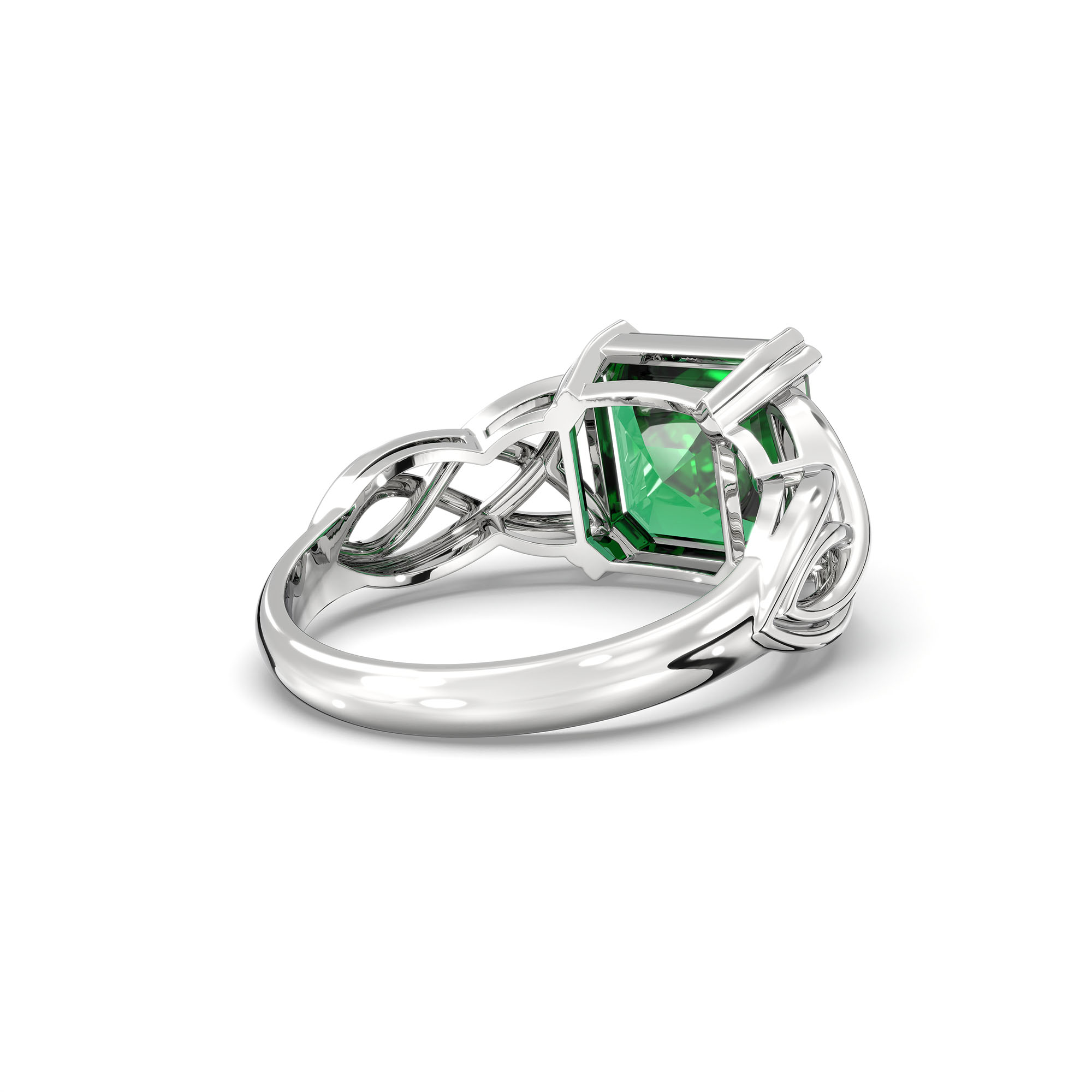 Emerald (Panna) Ring in 18K White Gold – Cushion 8 mm, Prong Setting, 4 g (Design K15-17) thumbnail