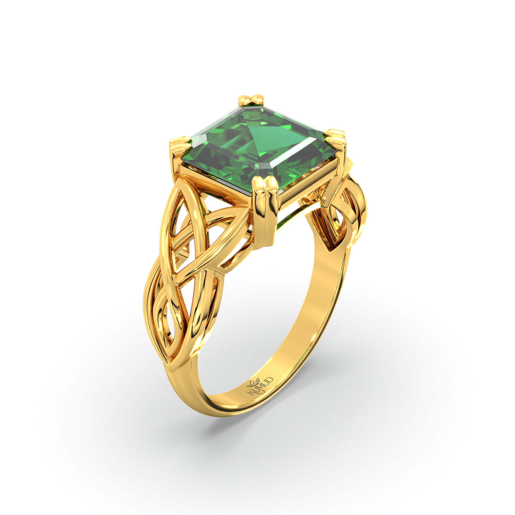 Emerald (Panna) Ring in 22K Yellow Gold – Cushion 8 mm, Prong Setting, 4 g (Design K15-17) thumbnail