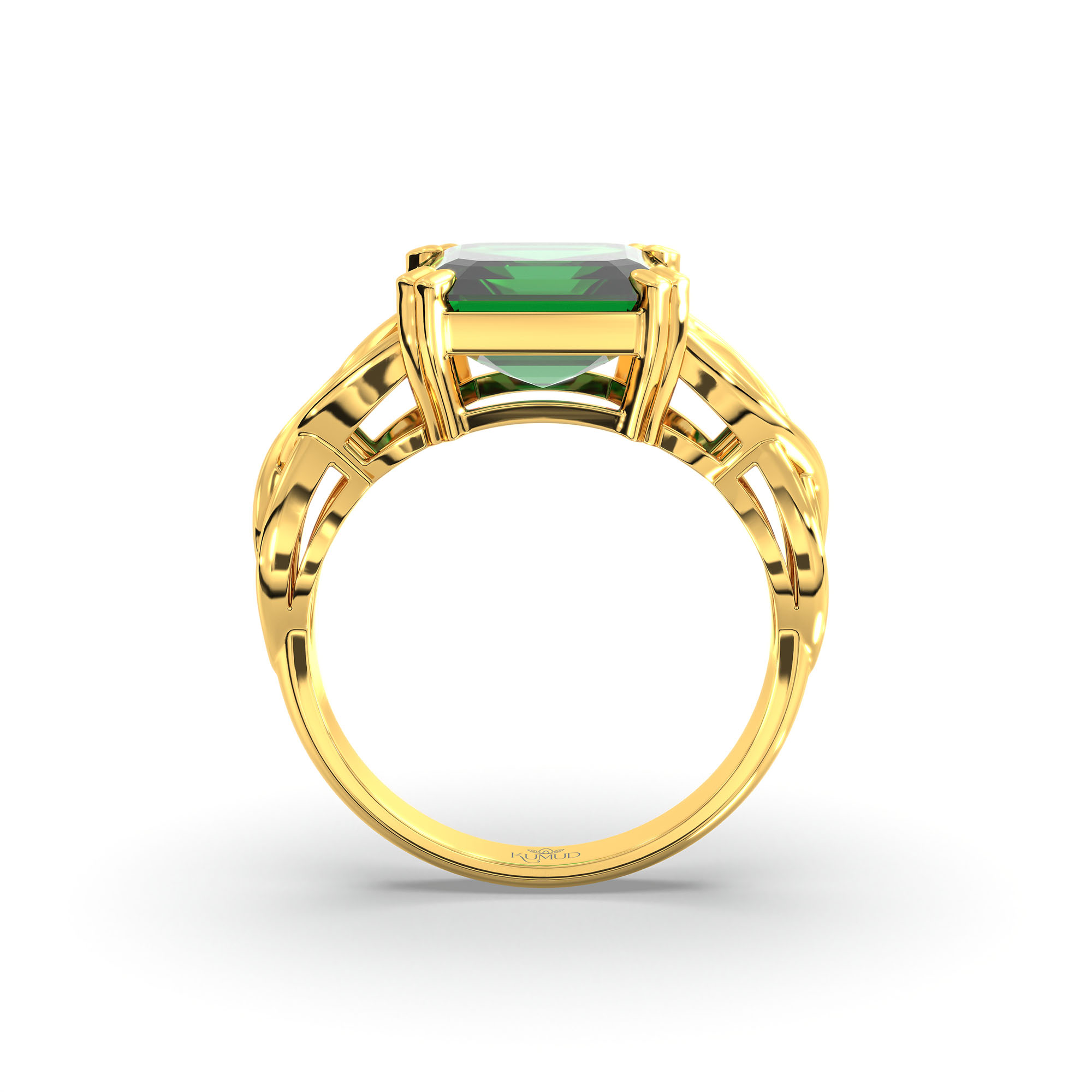 Emerald (Panna) Ring in 22K Yellow Gold – Cushion 8 mm, Prong Setting, 4 g (Design K15-17) thumbnail