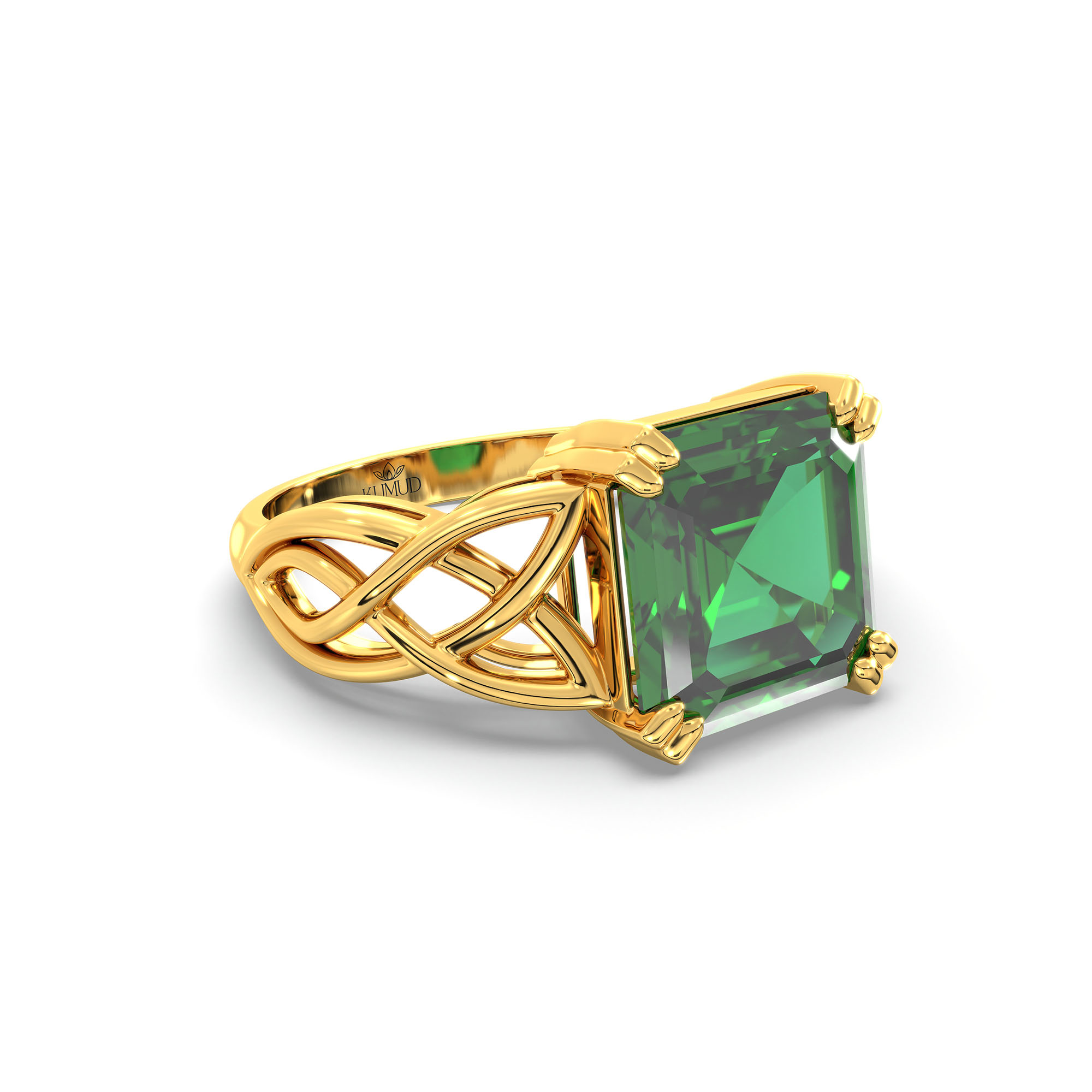 Emerald (Panna) Ring in 22K Yellow Gold – Cushion 8 mm, Prong Setting, 4 g (Design K15-17) thumbnail