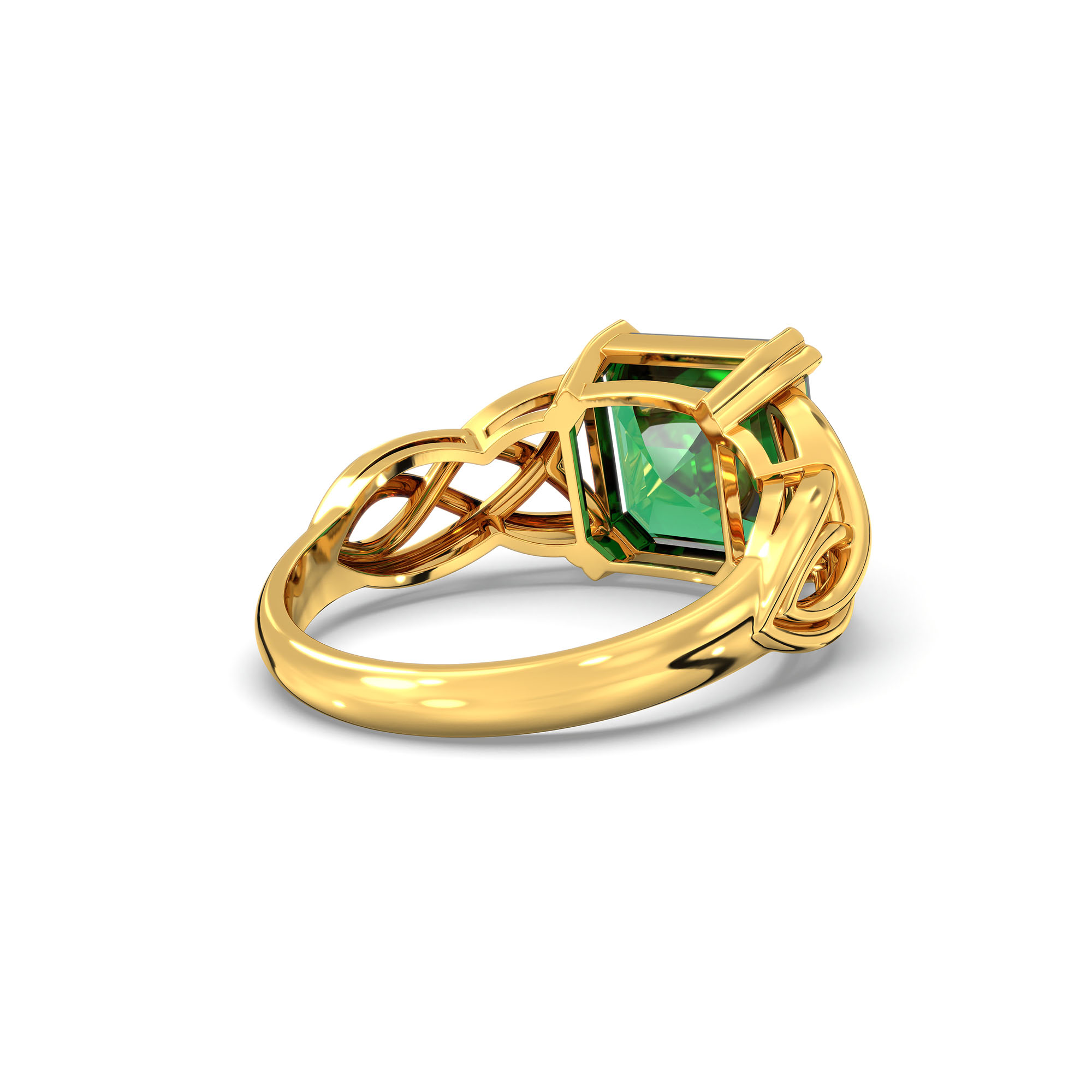 Emerald (Panna) Ring in 22K Yellow Gold – Cushion 8 mm, Prong Setting, 4 g (Design K15-17) thumbnail