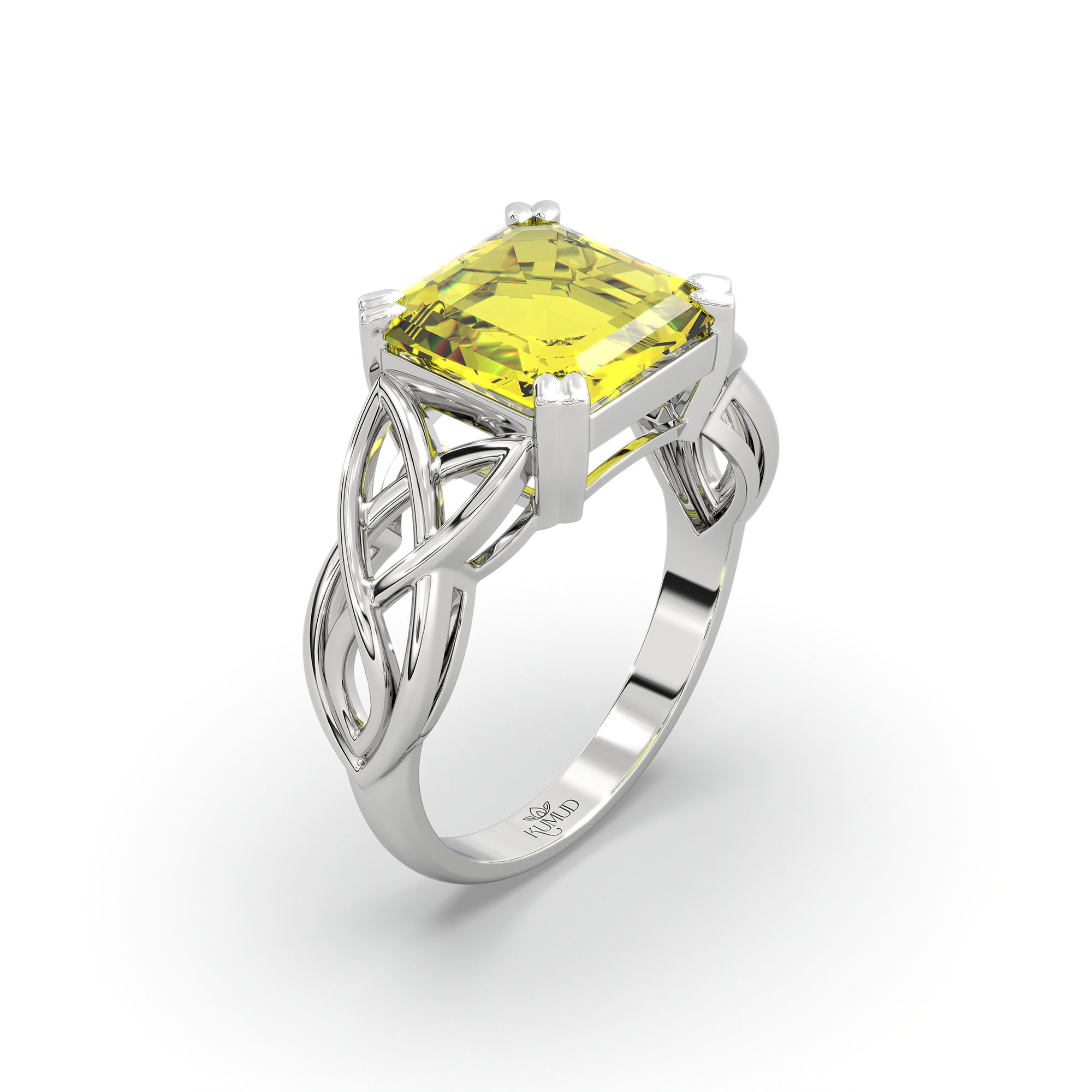 Yellow Sapphire (Pukhraj) Ring in 925 Sterling Silver – Cushion 8 mm, Prong Setting, 4 g (Design K15-17) thumbnail