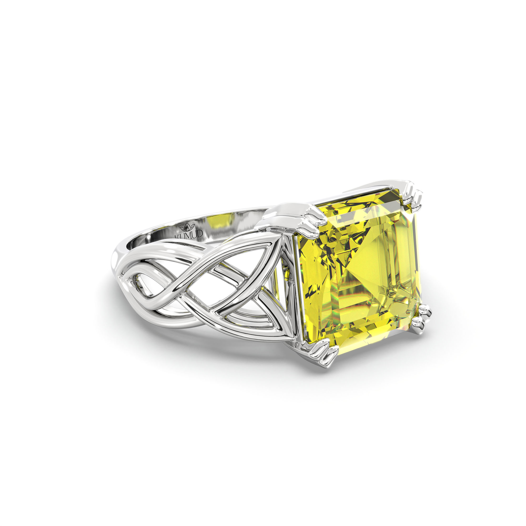 Yellow Sapphire (Pukhraj) Ring in 18K White Gold – Cushion 8 mm, Prong Setting, 4 g (Design K15-17) thumbnail