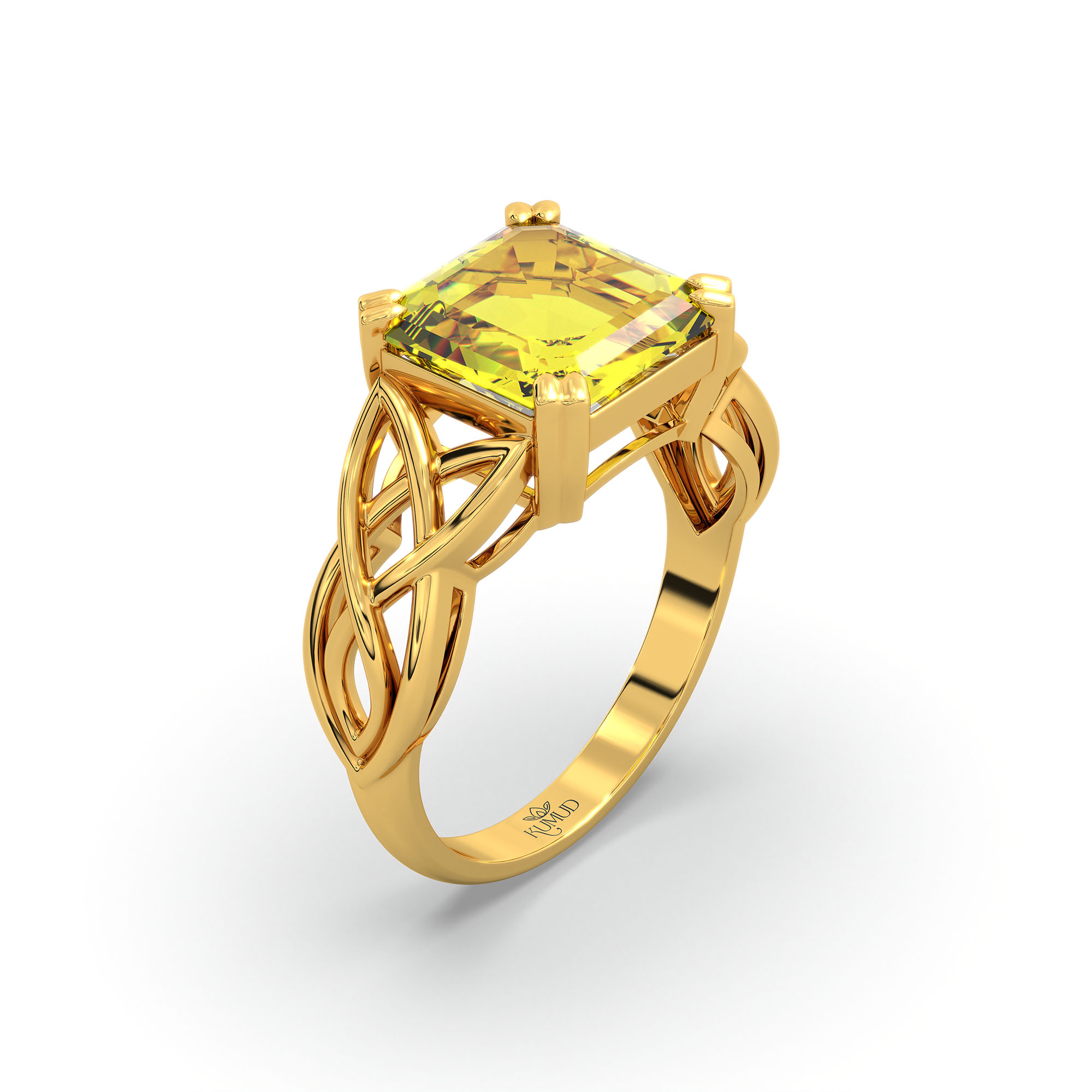 Yellow Sapphire (Pukhraj) Ring in 22K Yellow Gold – Cushion 8 mm, Prong Setting, 4 g (Design K15-17) thumbnail