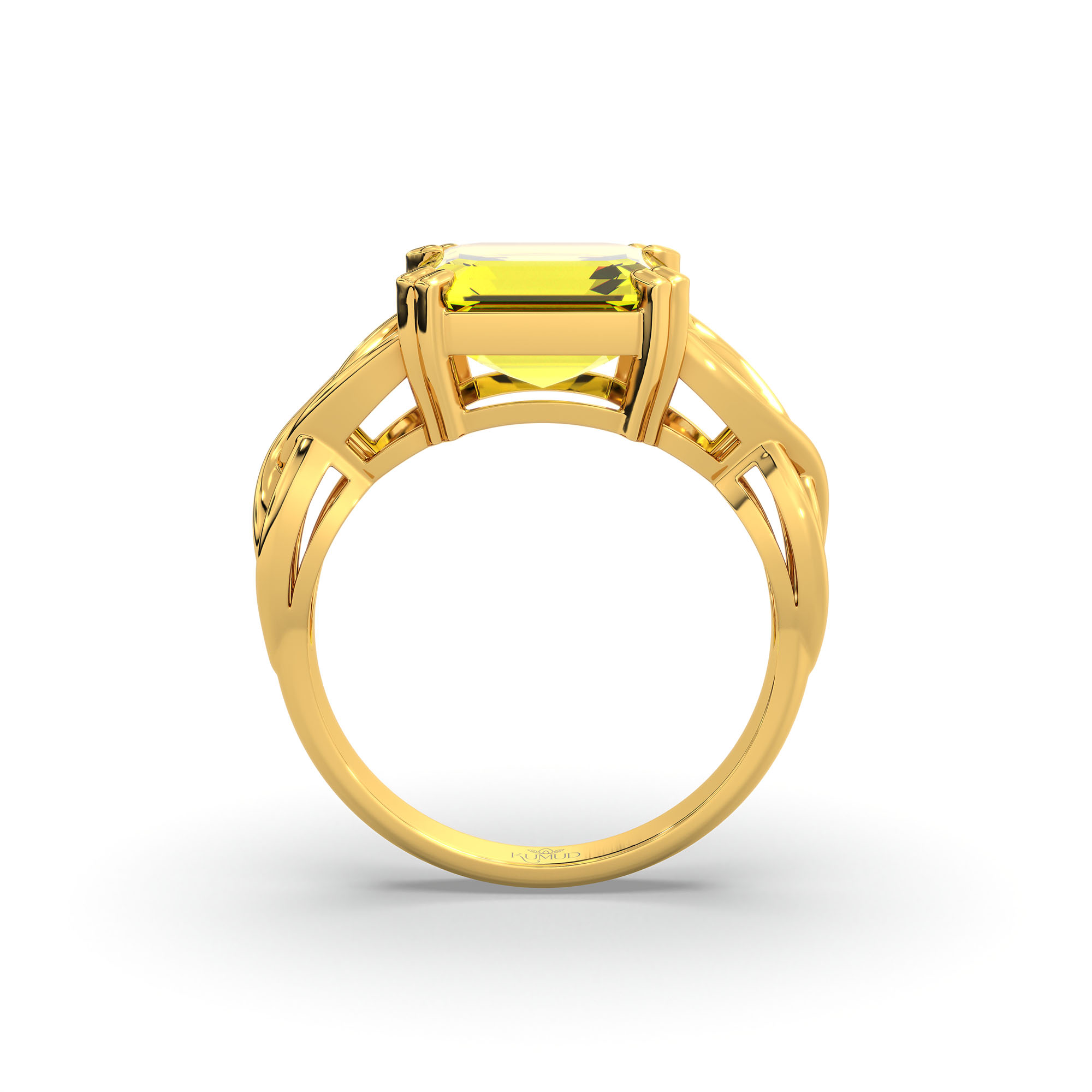Yellow Sapphire (Pukhraj) Ring in 22K Yellow Gold – Cushion 8 mm, Prong Setting, 4 g (Design K15-17) thumbnail