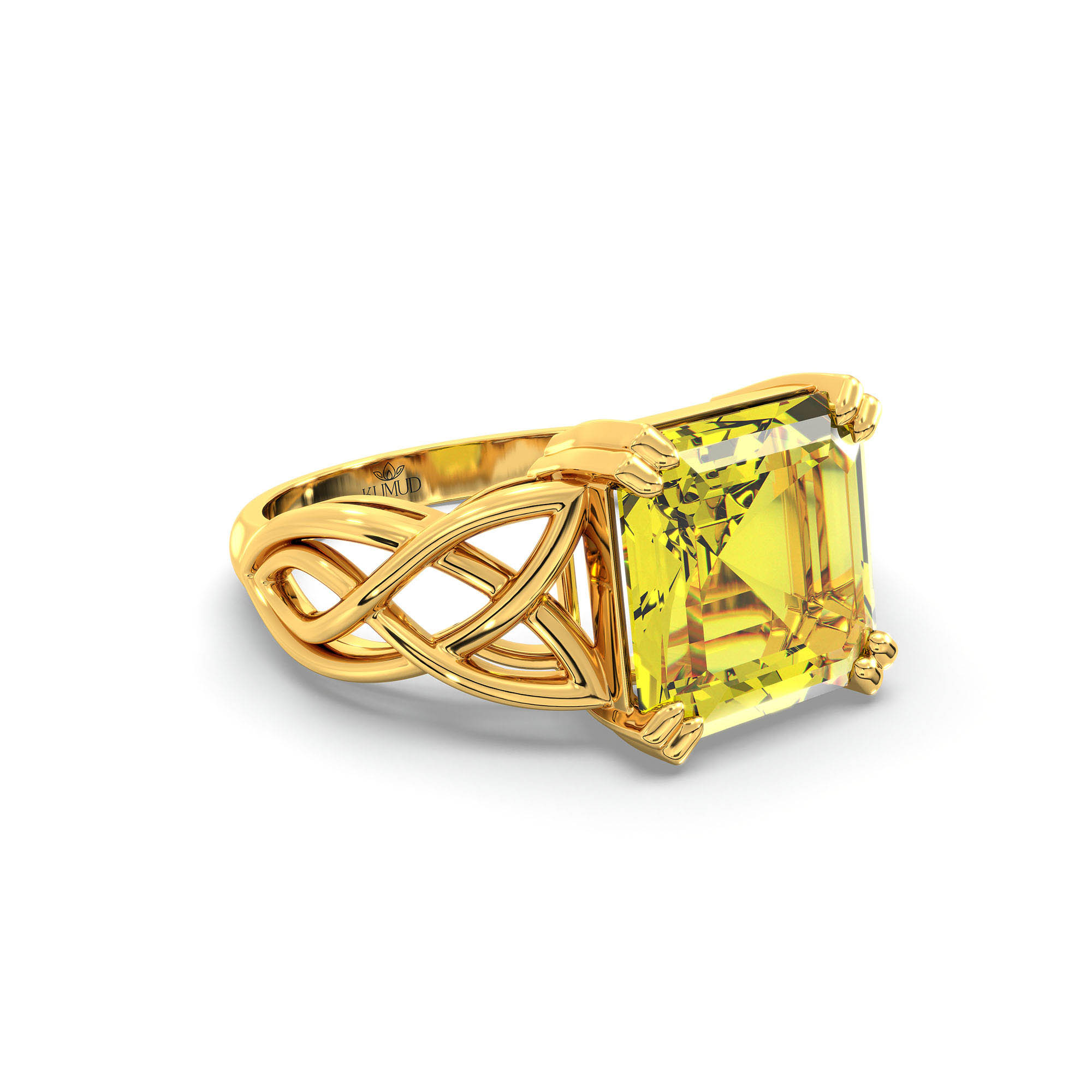 Yellow Sapphire (Pukhraj) Ring in 22K Yellow Gold – Cushion 8 mm, Prong Setting, 4 g (Design K15-17) thumbnail