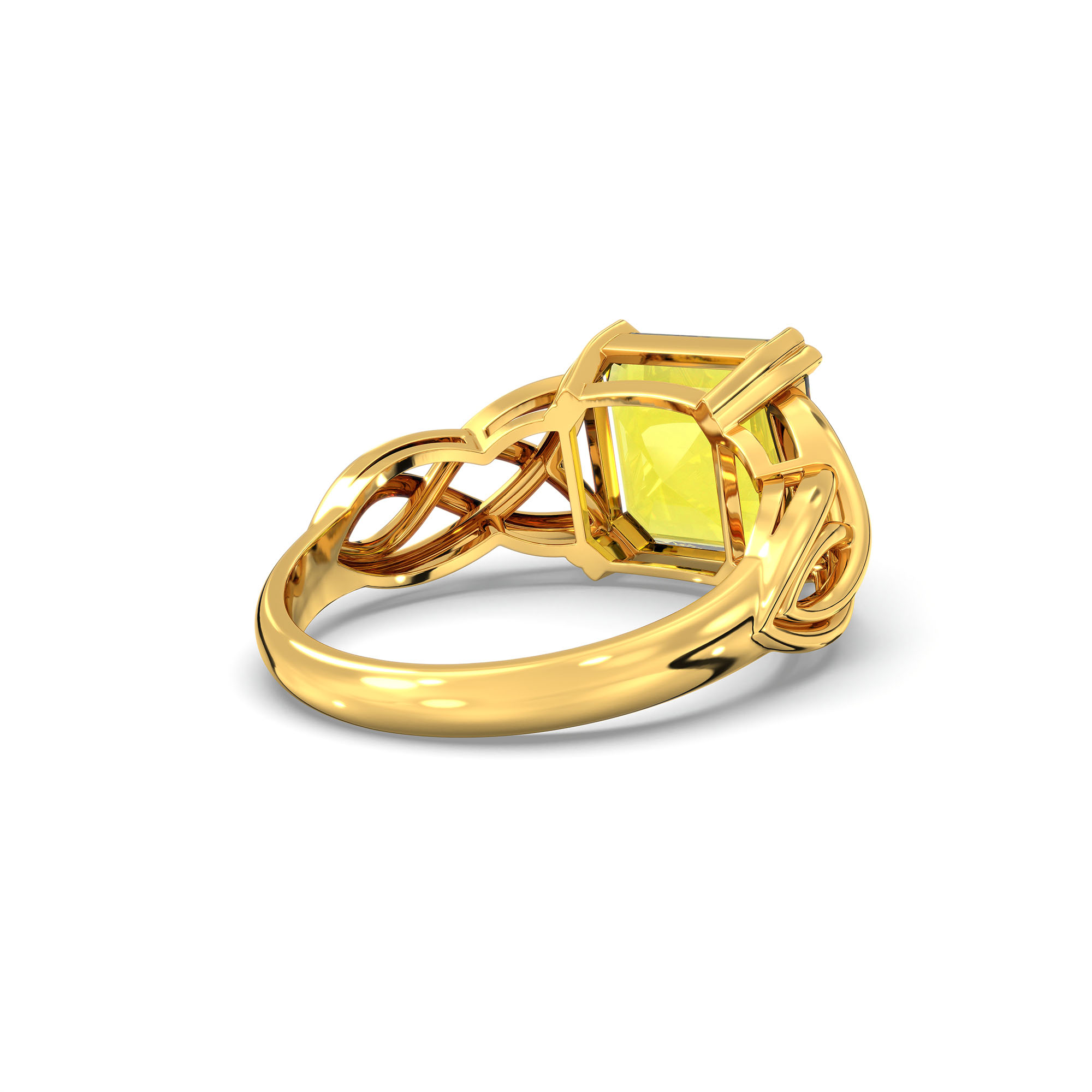 Yellow Sapphire (Pukhraj) Ring in 22K Yellow Gold – Cushion 8 mm, Prong Setting, 4 g (Design K15-17) thumbnail