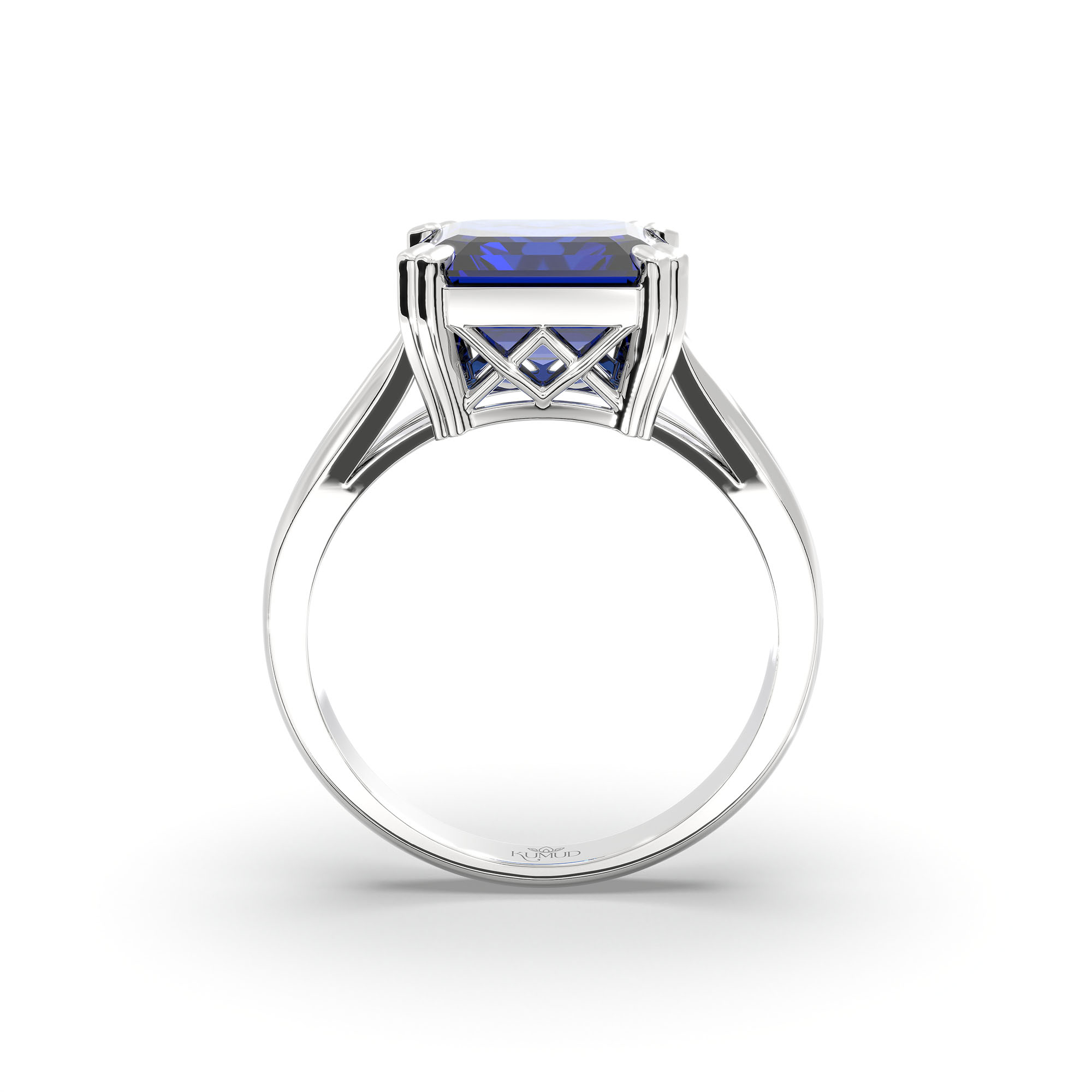 Blue Sapphire (Neelam) Ring in 18K White Gold – Cushion 8 mm, Prong Setting, 5 g (Design K15-18) thumbnail