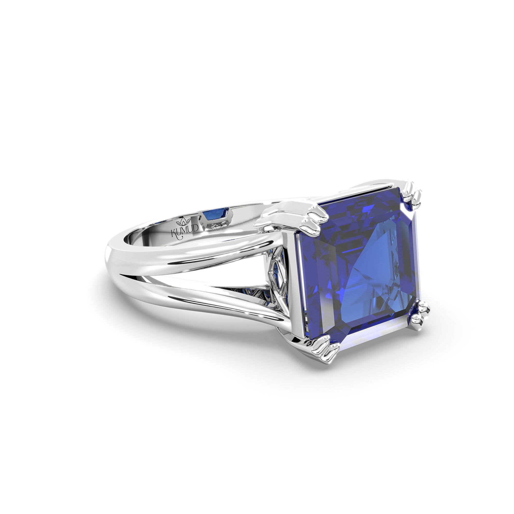 Blue Sapphire (Neelam) Ring in 18K White Gold – Cushion 8 mm, Prong Setting, 5 g (Design K15-18) thumbnail