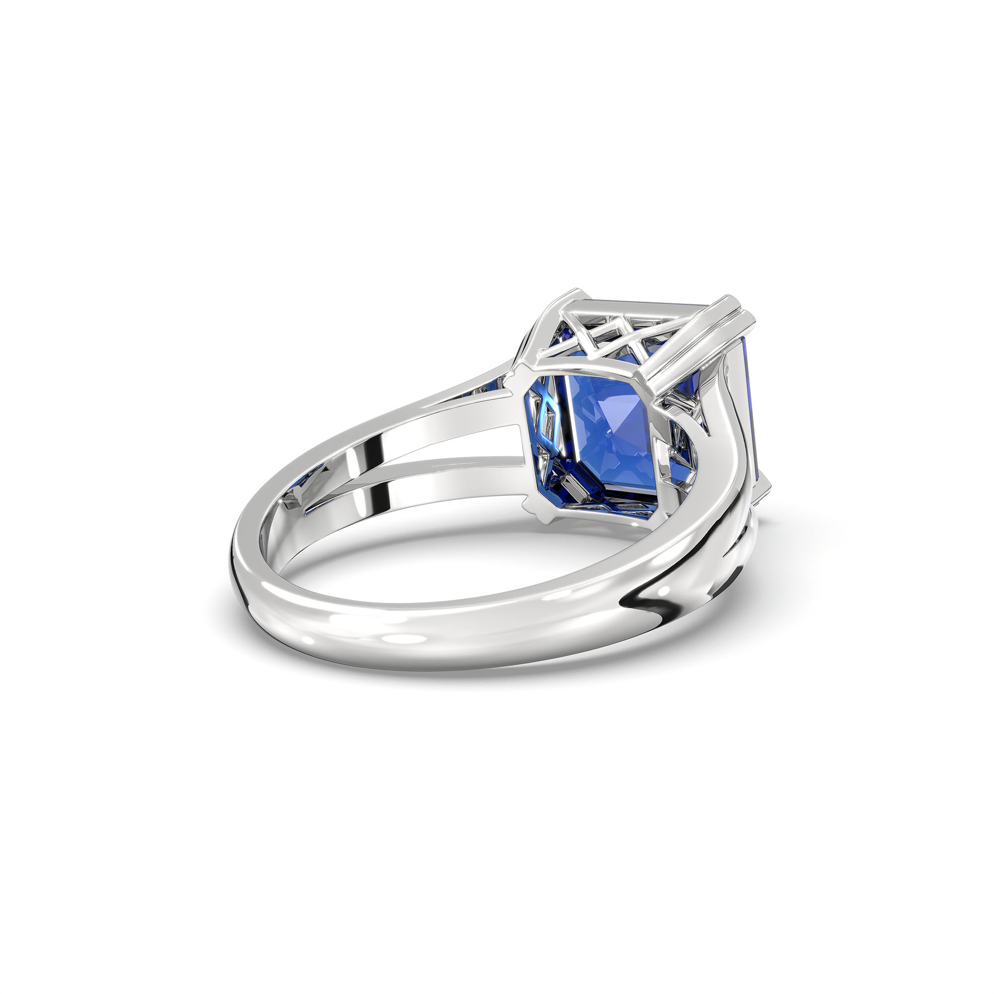 Blue Sapphire (Neelam) Ring in 18K White Gold – Cushion 8 mm, Prong Setting, 5 g (Design K15-18) thumbnail