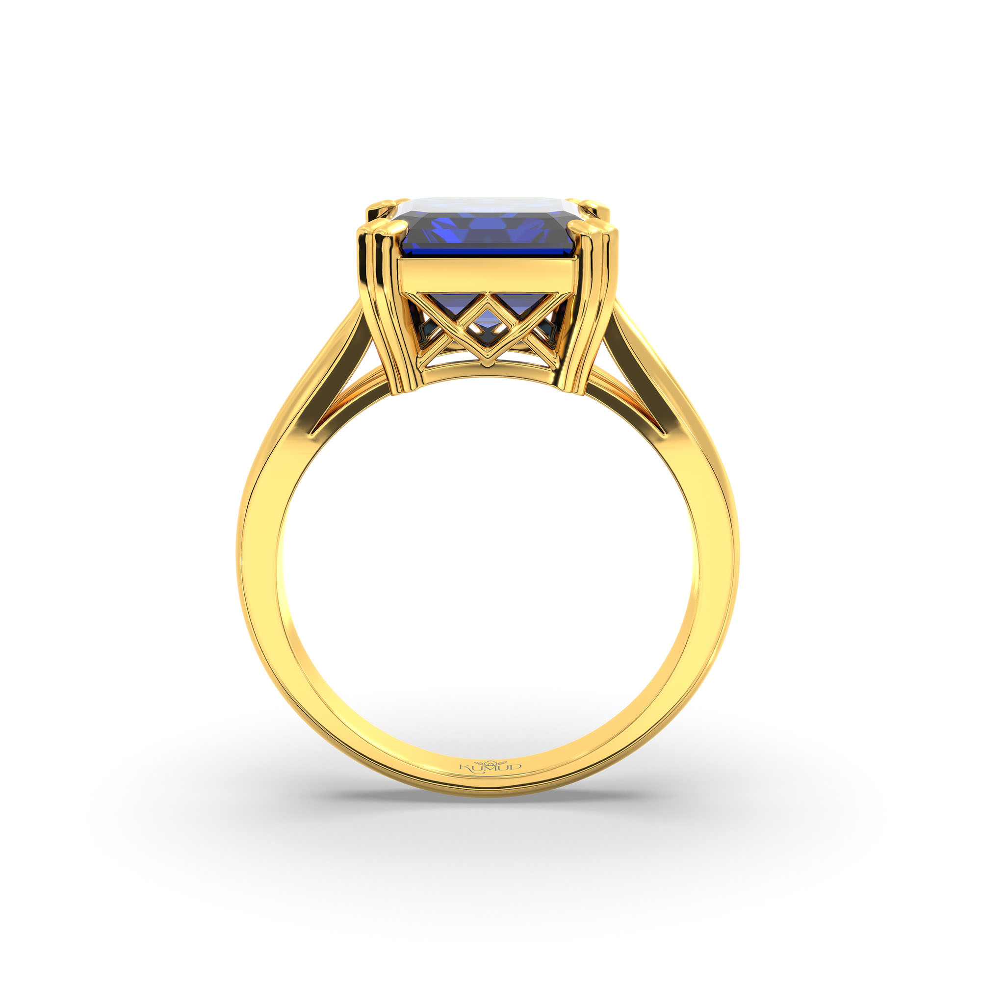Blue Sapphire (Neelam) Ring in 22K Yellow Gold – Cushion 8 mm, Prong Setting, 5 g (Design K15-18) thumbnail