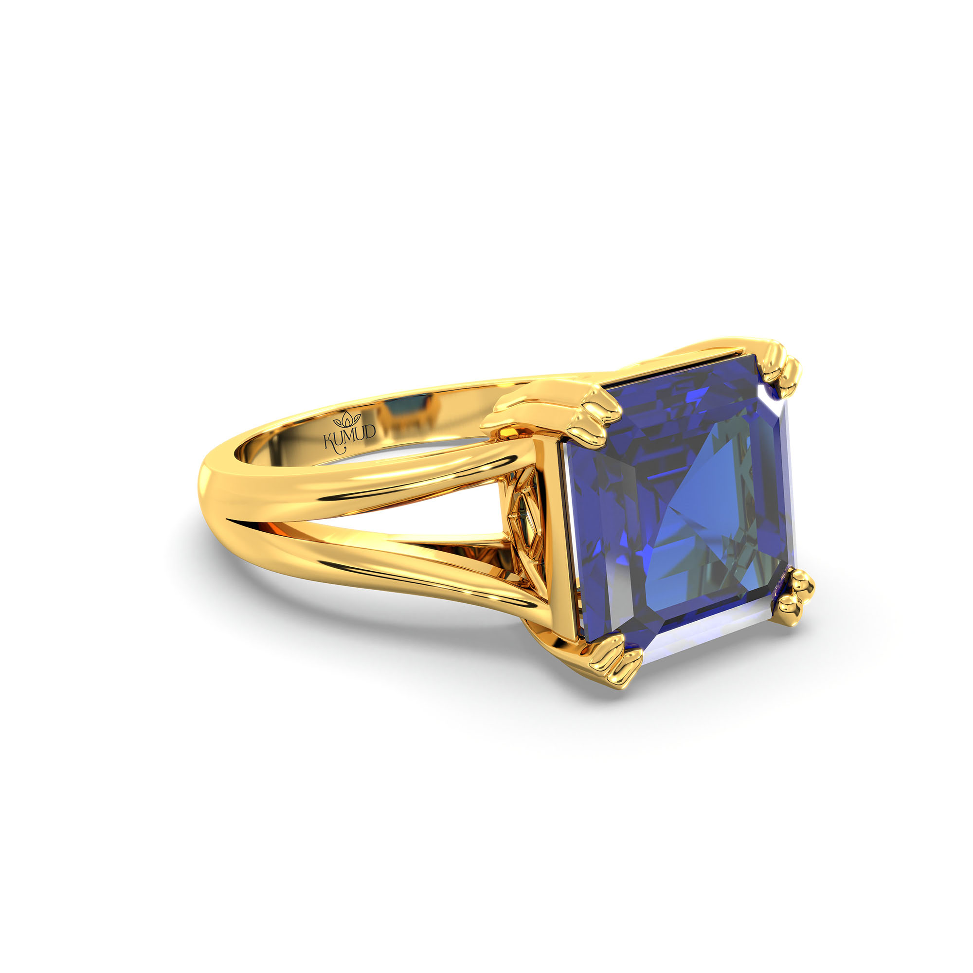 Blue Sapphire (Neelam) Ring in 22K Yellow Gold – Cushion 8 mm, Prong Setting, 5 g (Design K15-18) thumbnail