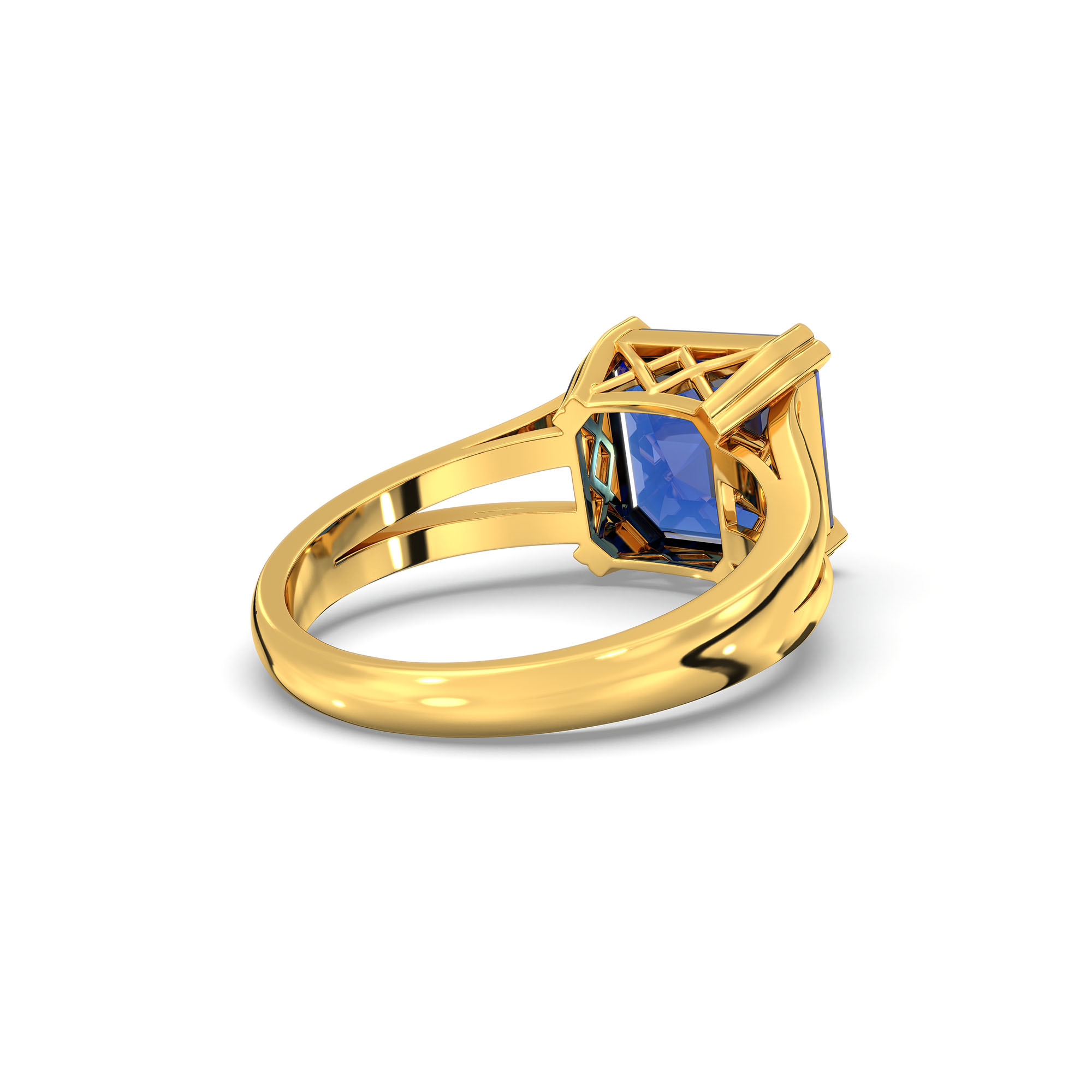 Blue Sapphire (Neelam) Ring in 22K Yellow Gold – Cushion 8 mm, Prong Setting, 5 g (Design K15-18) thumbnail