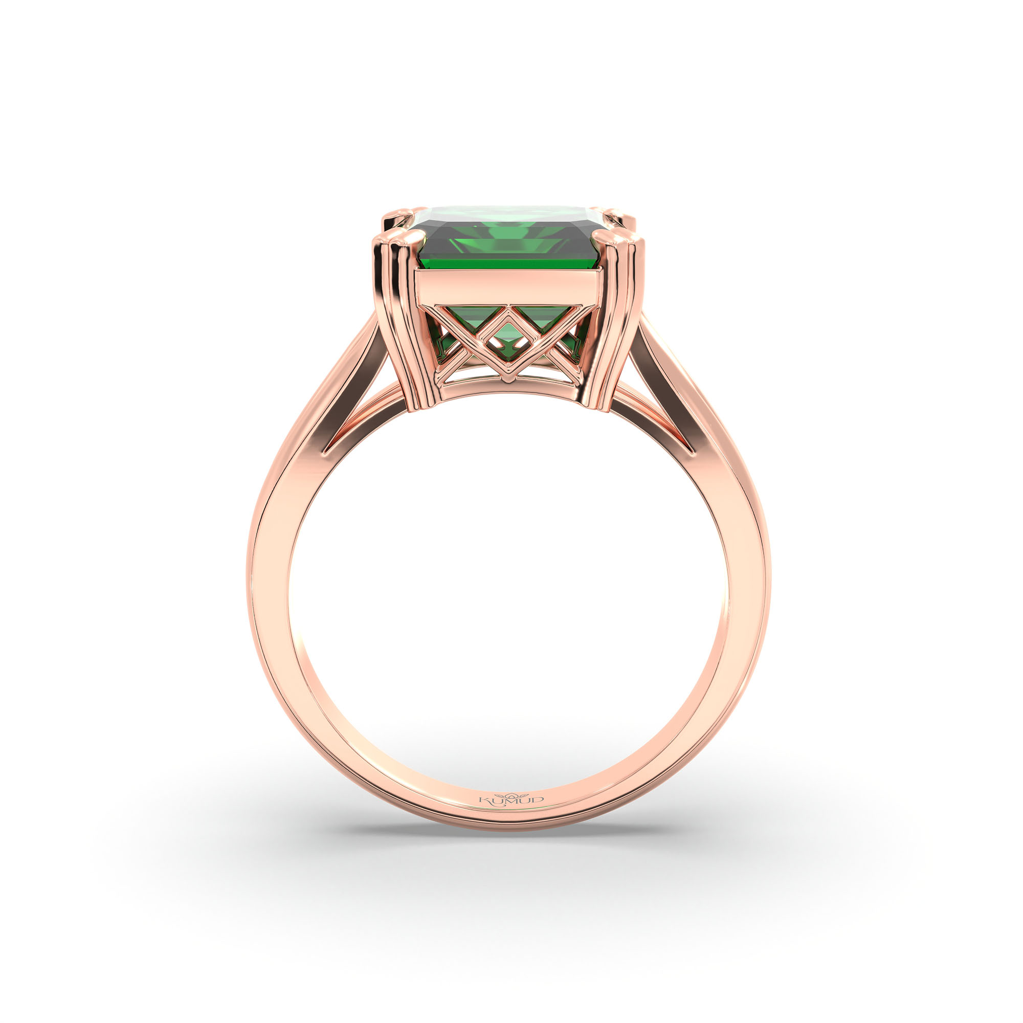 Emerald (Panna) Ring in 18K Rose Gold – Cushion 8 mm, Prong Setting, 5 g (Design K15-18) thumbnail