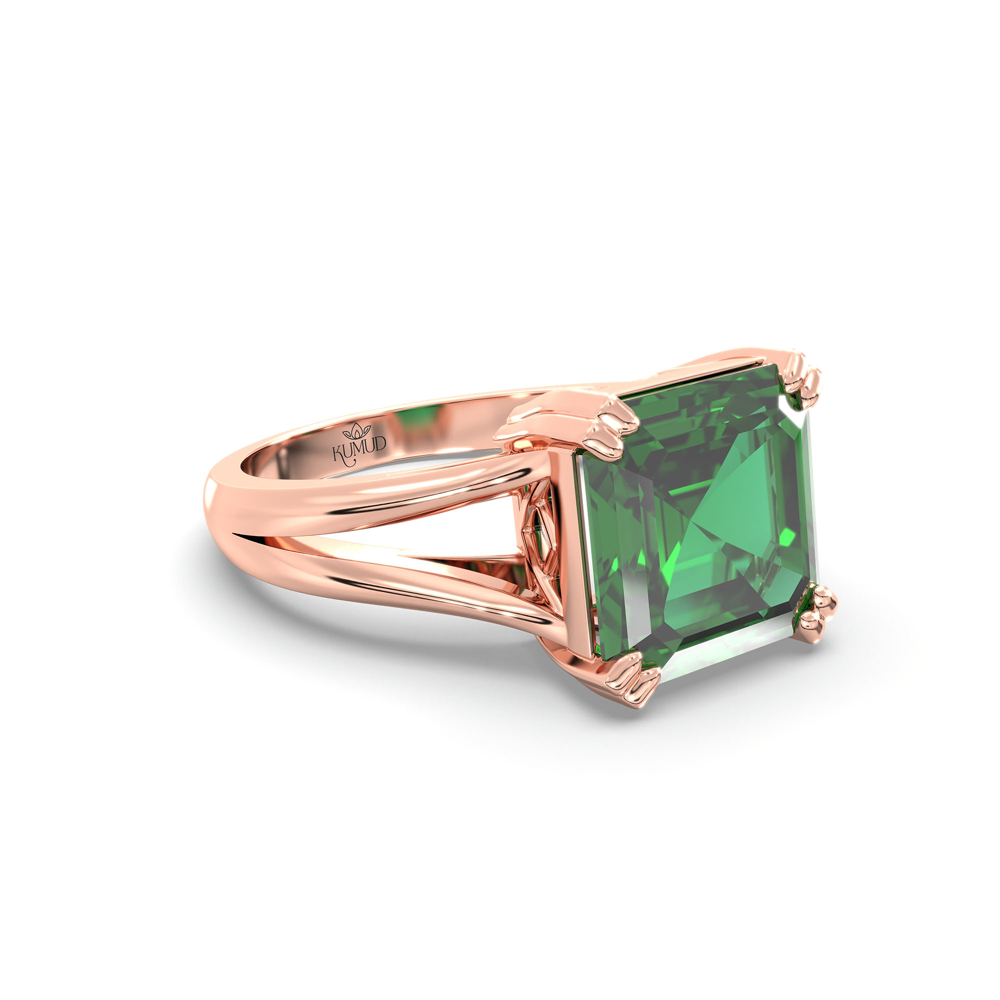 Emerald (Panna) Ring in 18K Rose Gold – Cushion 8 mm, Prong Setting, 5 g (Design K15-18) thumbnail