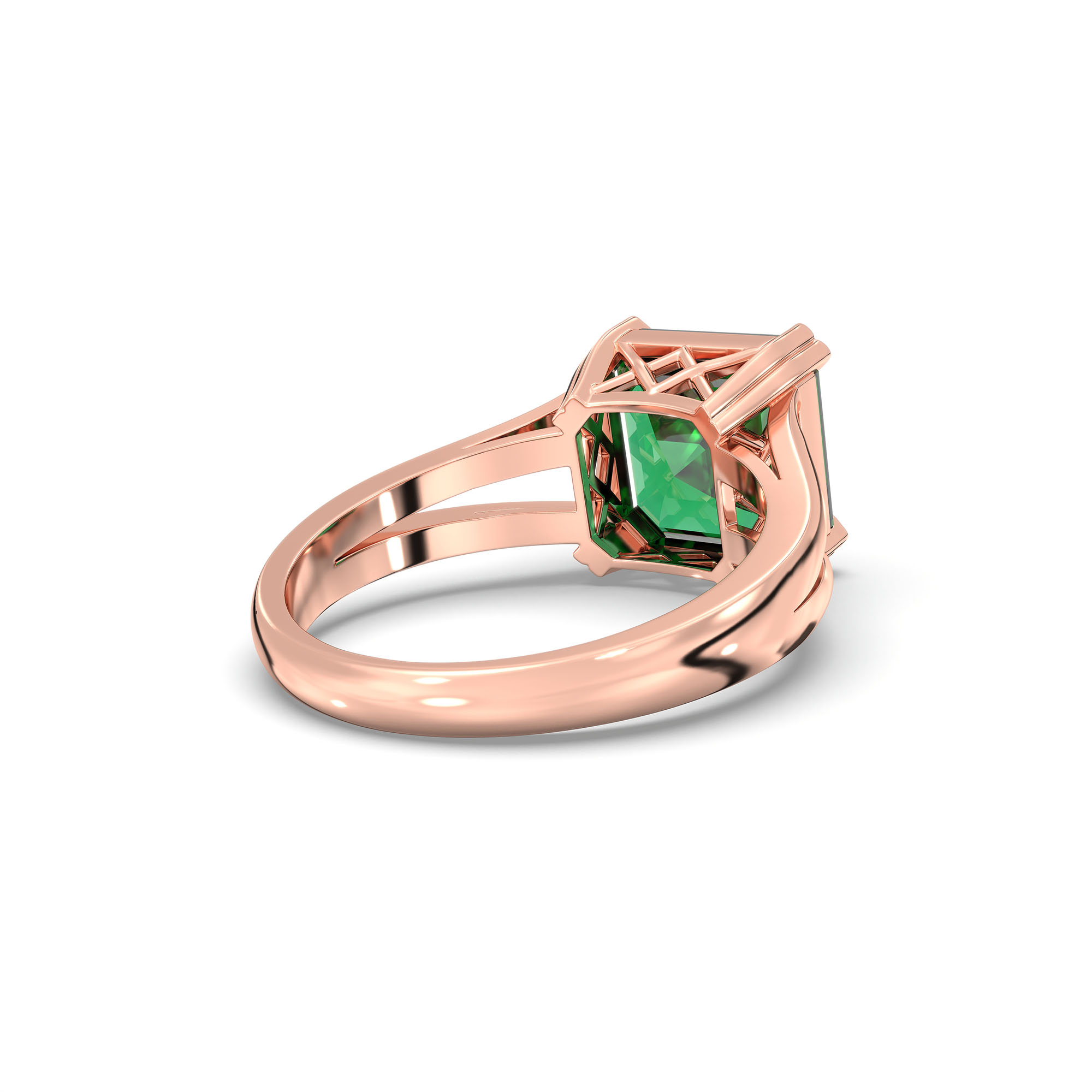 Emerald (Panna) Ring in 18K Rose Gold – Cushion 8 mm, Prong Setting, 5 g (Design K15-18) thumbnail