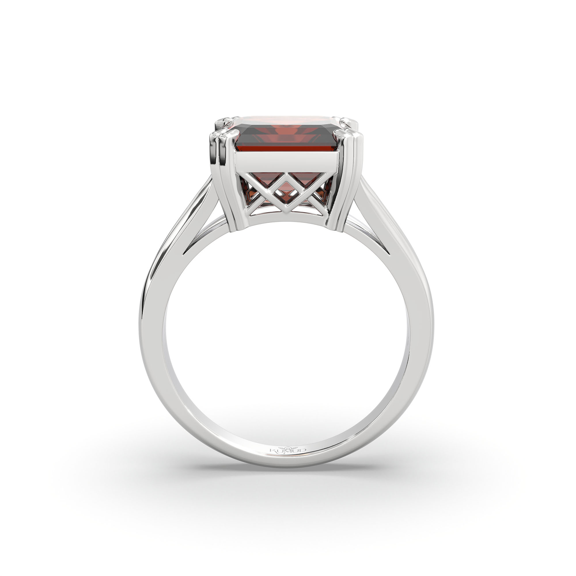 Hessonite (Gomed) Ring in 18K White Gold – Cushion 8 mm, Prong Setting, 5 g (Design K15-18) thumbnail