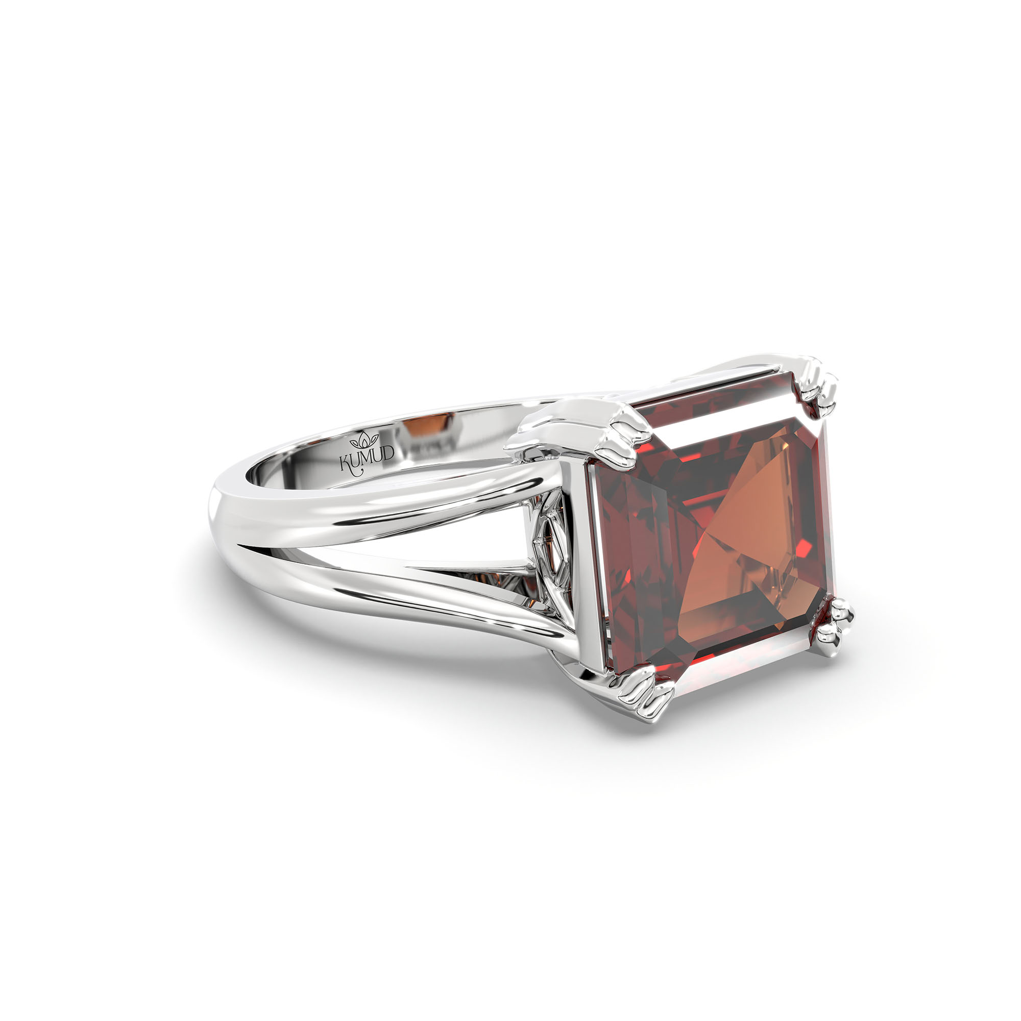 Hessonite (Gomed) Ring in 18K White Gold – Cushion 8 mm, Prong Setting, 5 g (Design K15-18) thumbnail