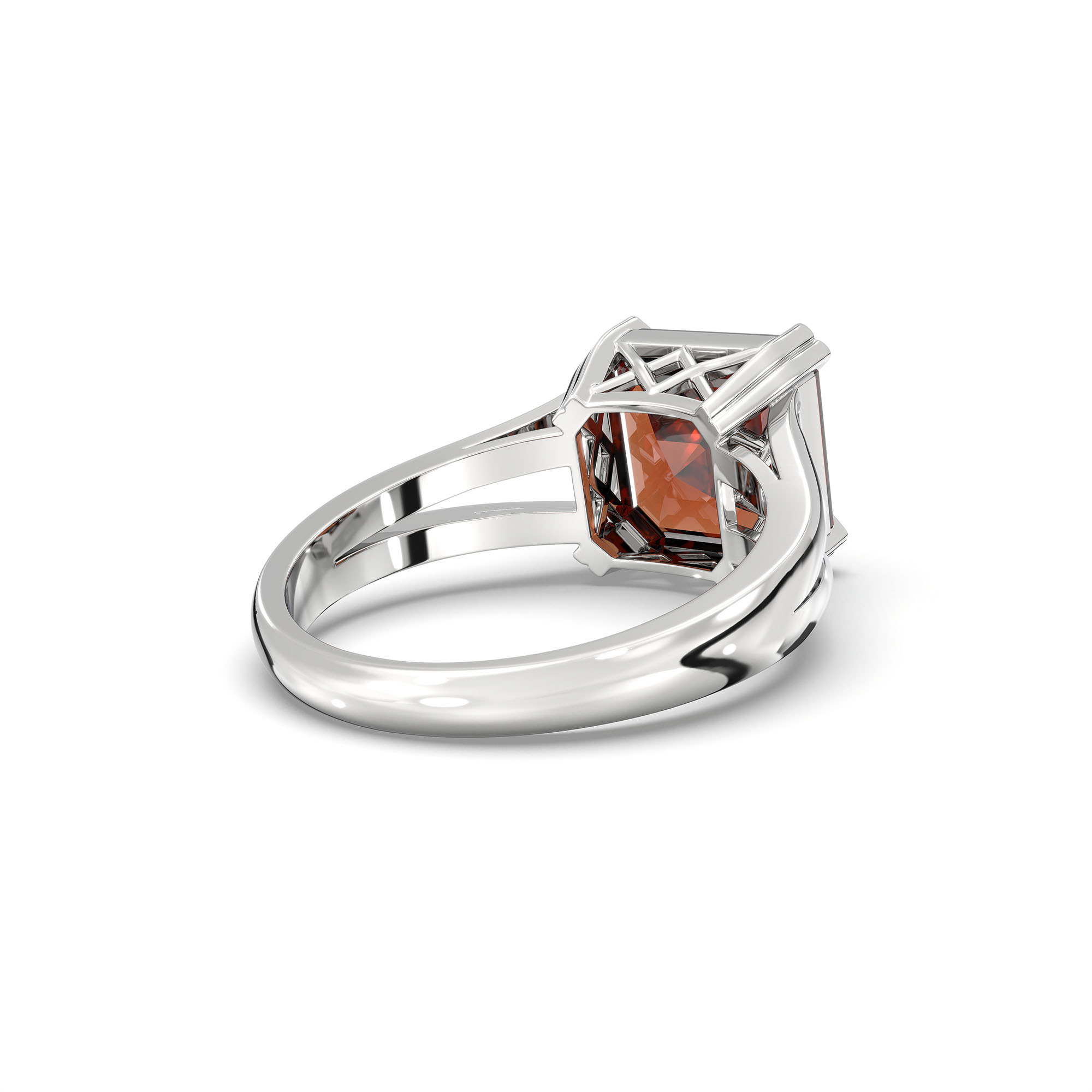 Hessonite (Gomed) Ring in 18K White Gold – Cushion 8 mm, Prong Setting, 5 g (Design K15-18) thumbnail