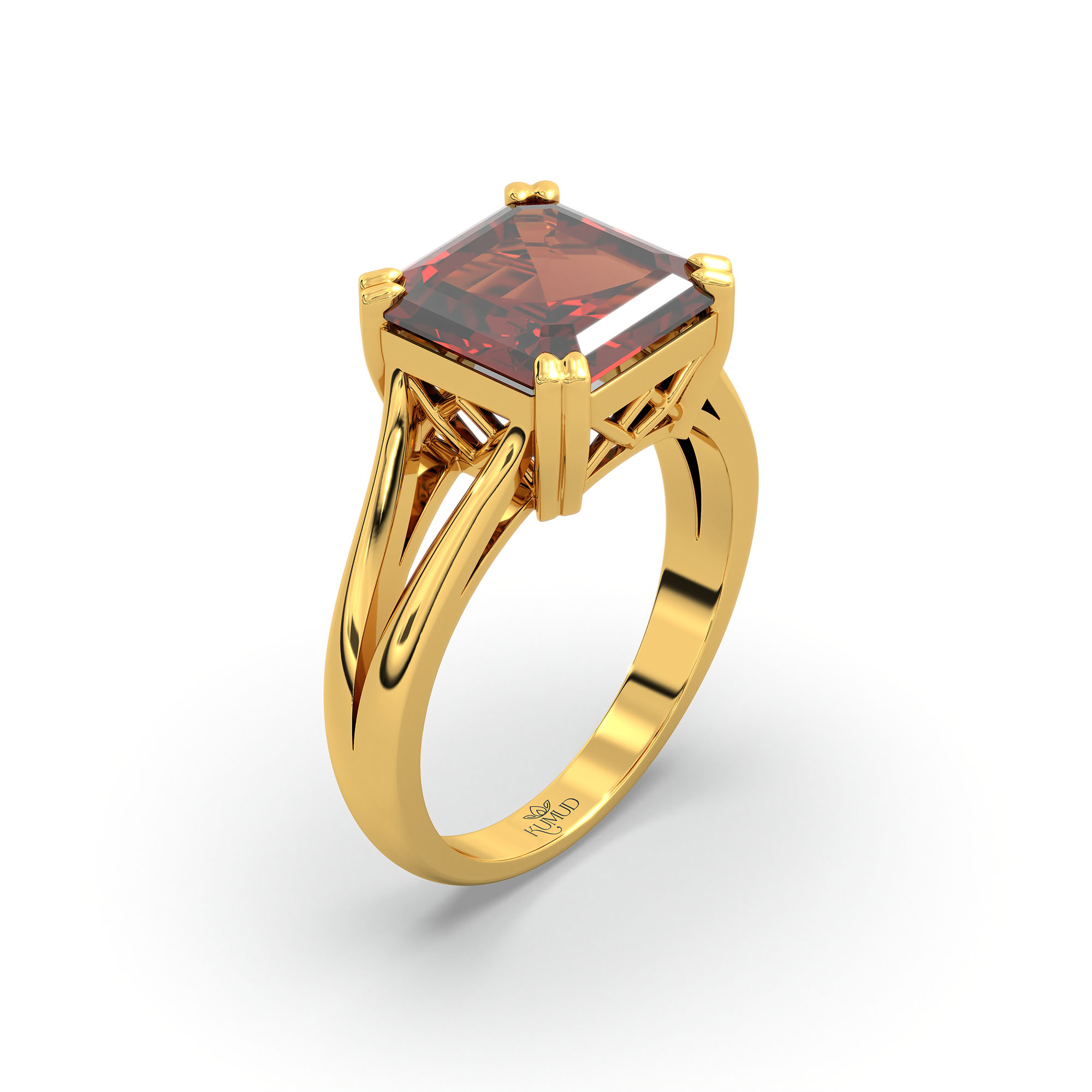 Hessonite (Gomed) Ring in 22K Yellow Gold – Cushion 8 mm, Prong Setting, 5 g (Design K15-18) thumbnail