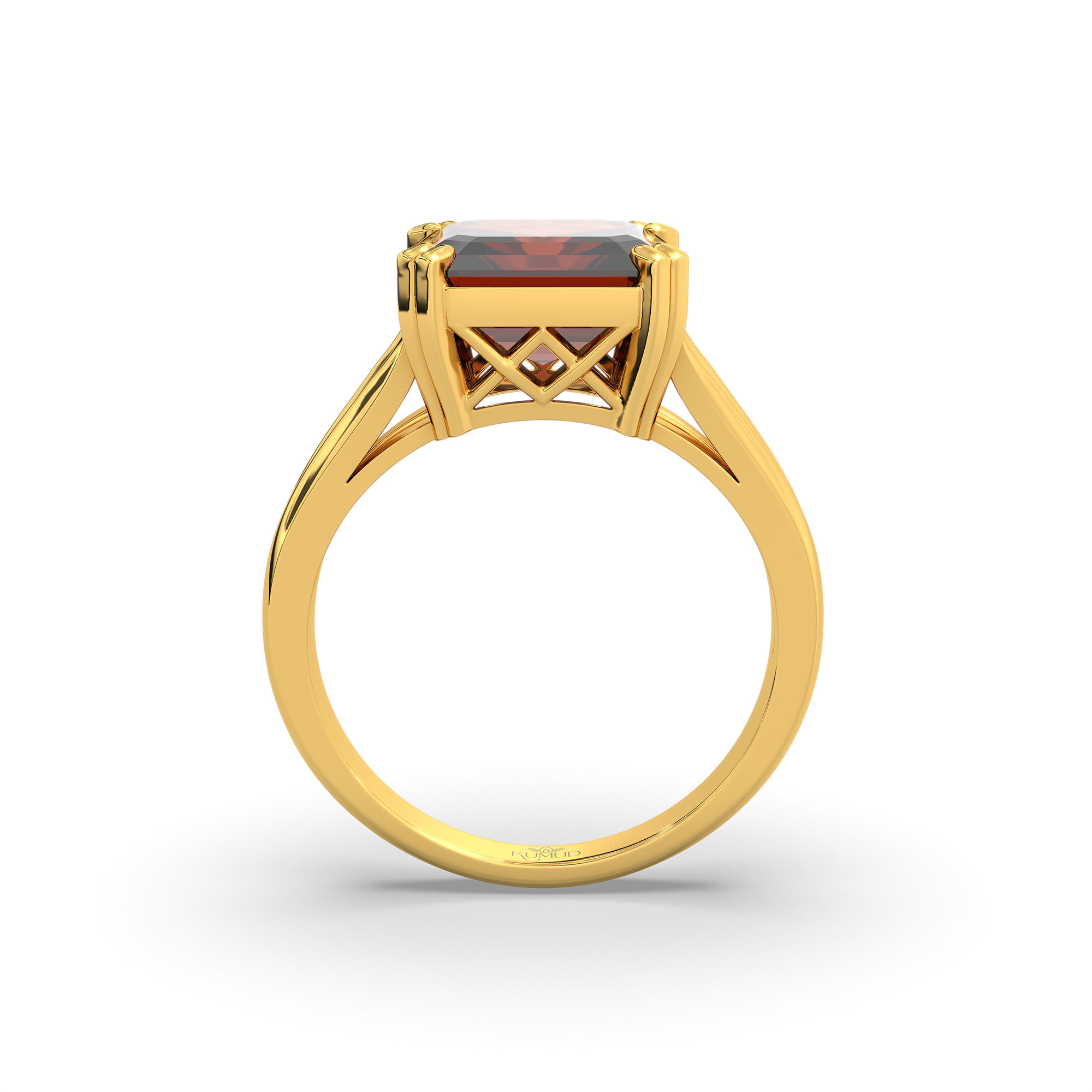 Hessonite (Gomed) Ring in 22K Yellow Gold – Cushion 8 mm, Prong Setting, 5 g (Design K15-18) thumbnail